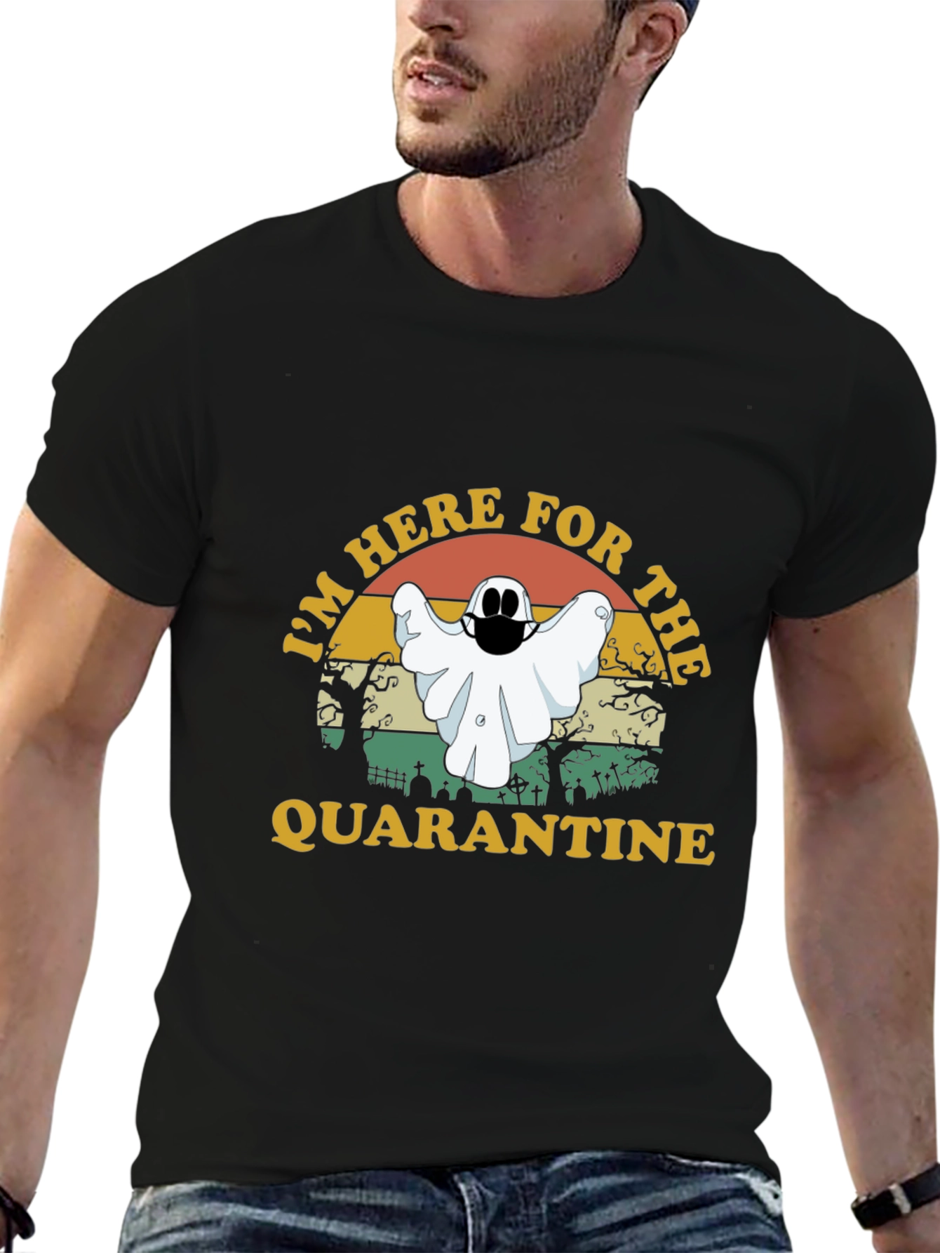 Black I'm Here For The Quarantine Ghost T-Shirt view 6