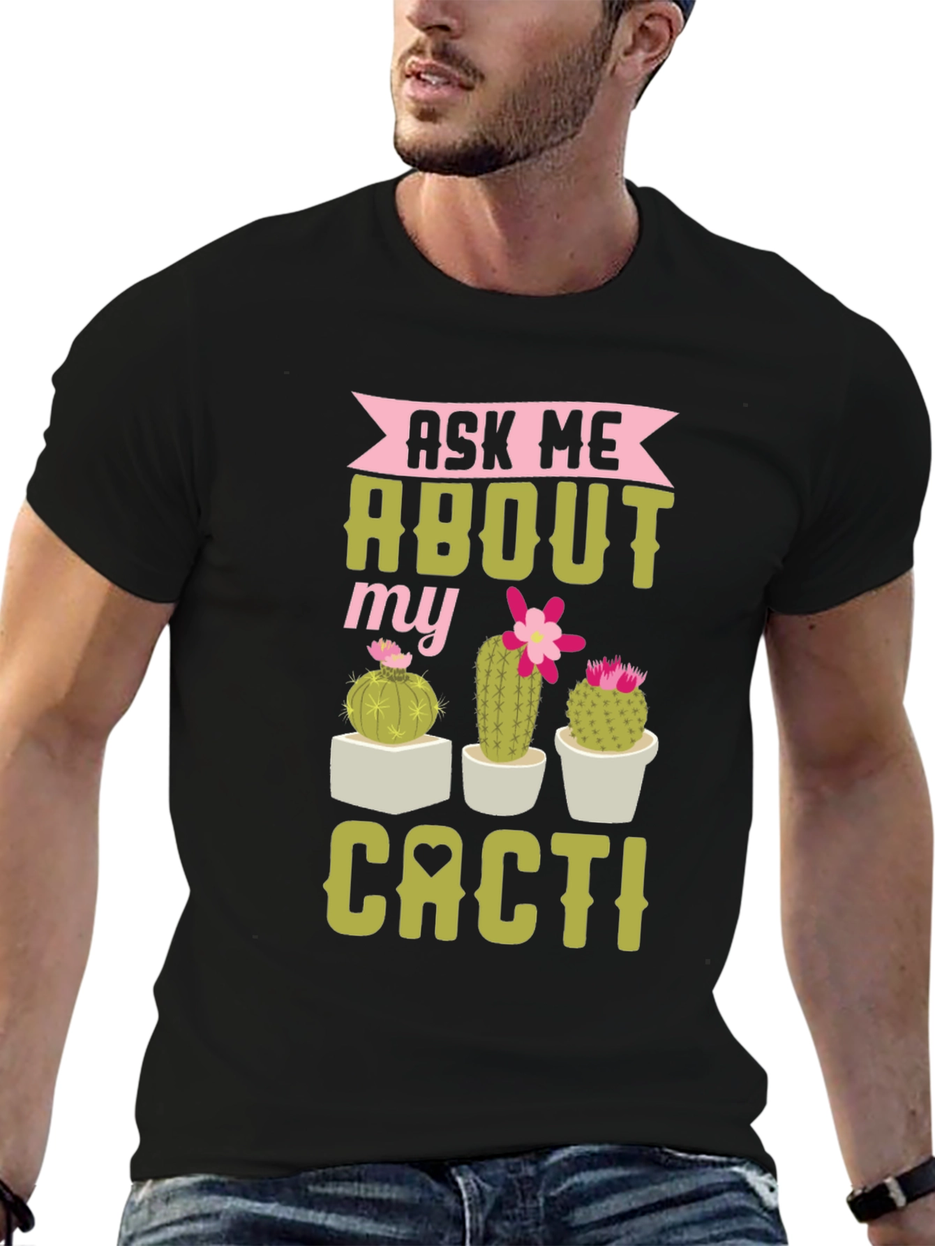 Black Ask Me About My Cacti Graphic Tee view 6