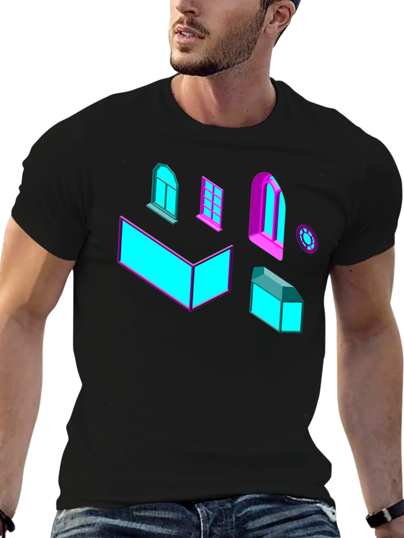Black Geometric Windows Graphic Tee - Black view 6
