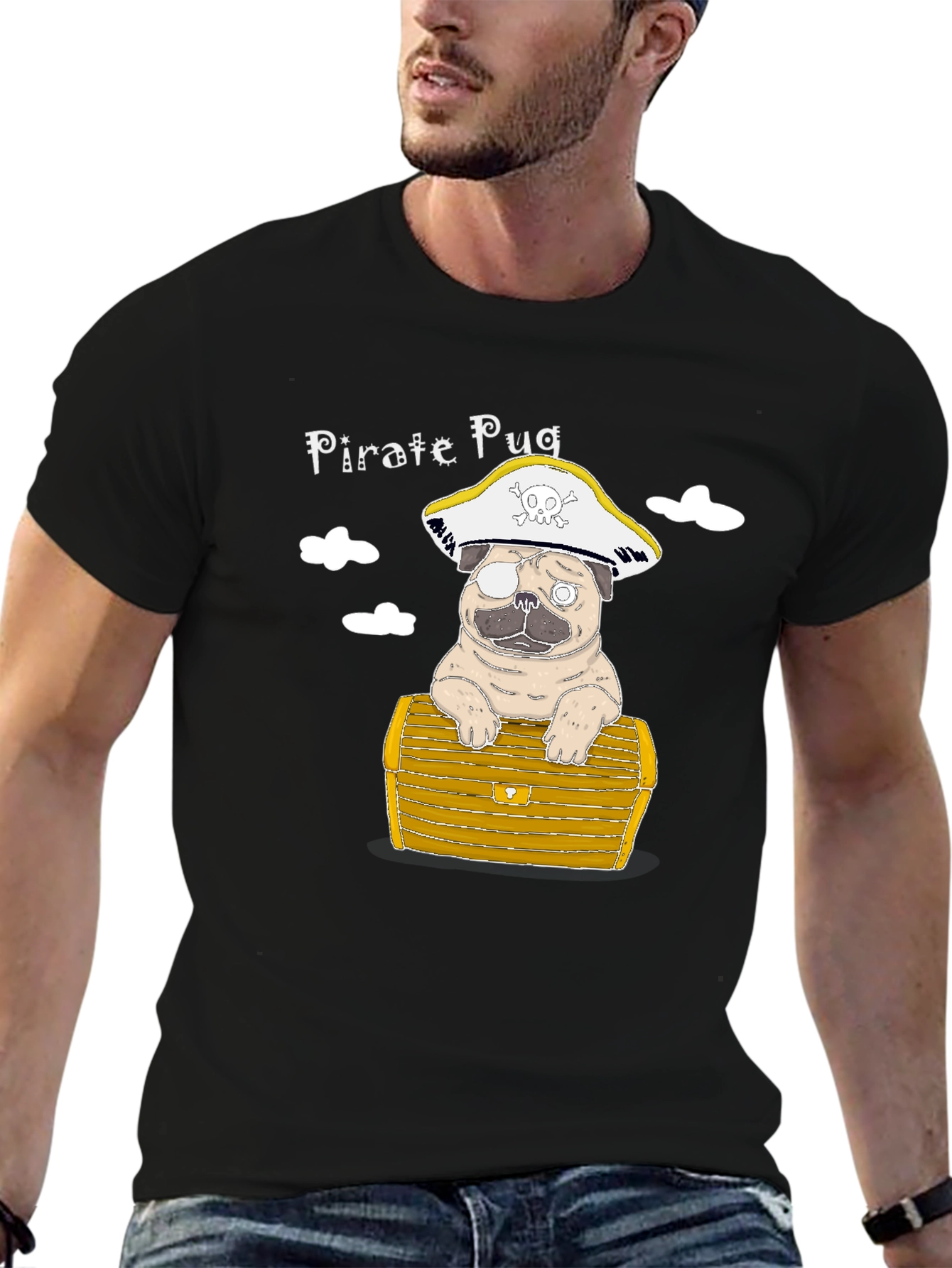 Black Pirate Pug T-Shirt - Cute Dog Graphic Tee view 6