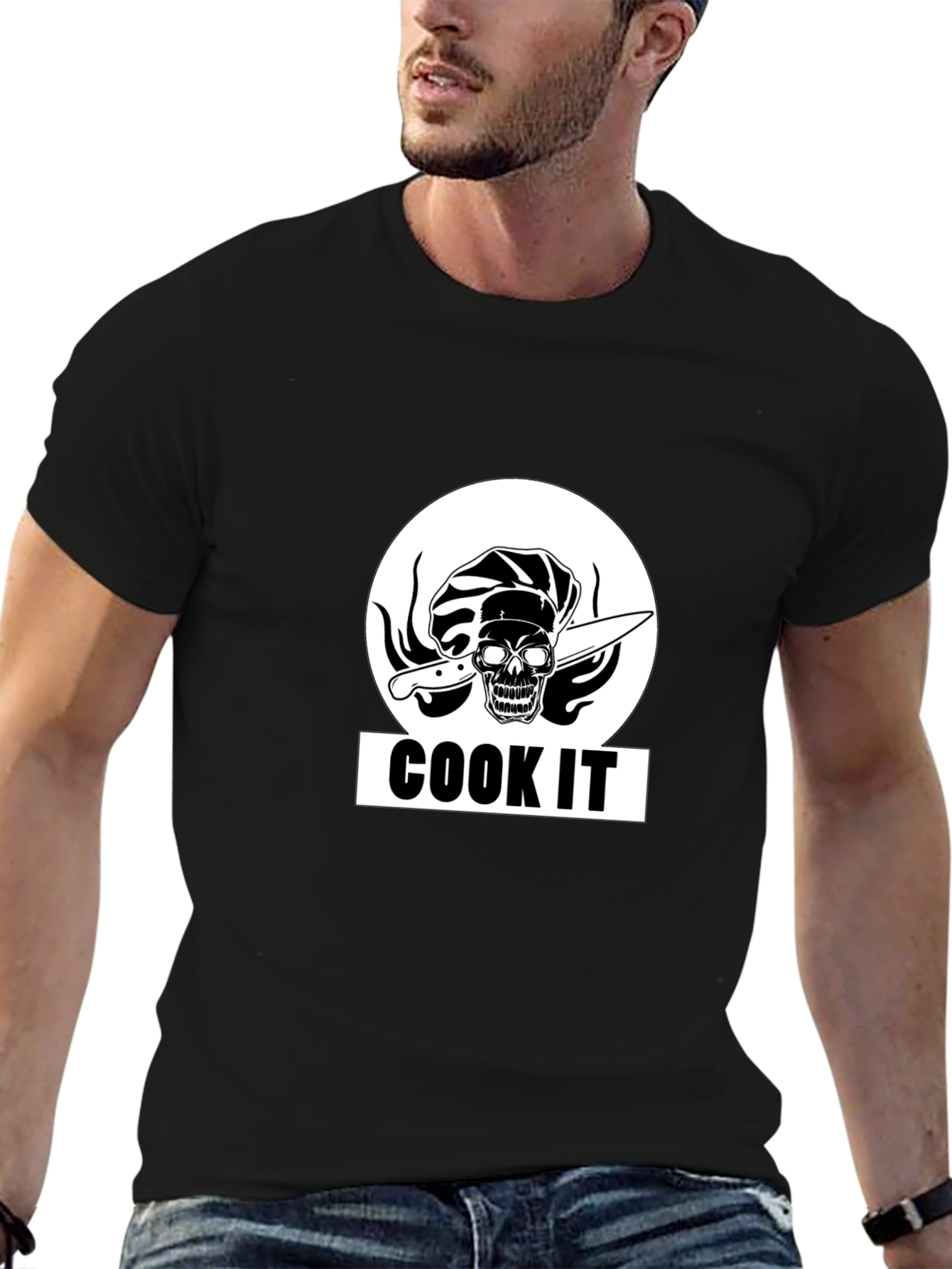 Black Cook It Skull Chef Graphic Tee - Black Cotton T-Shirt view 6