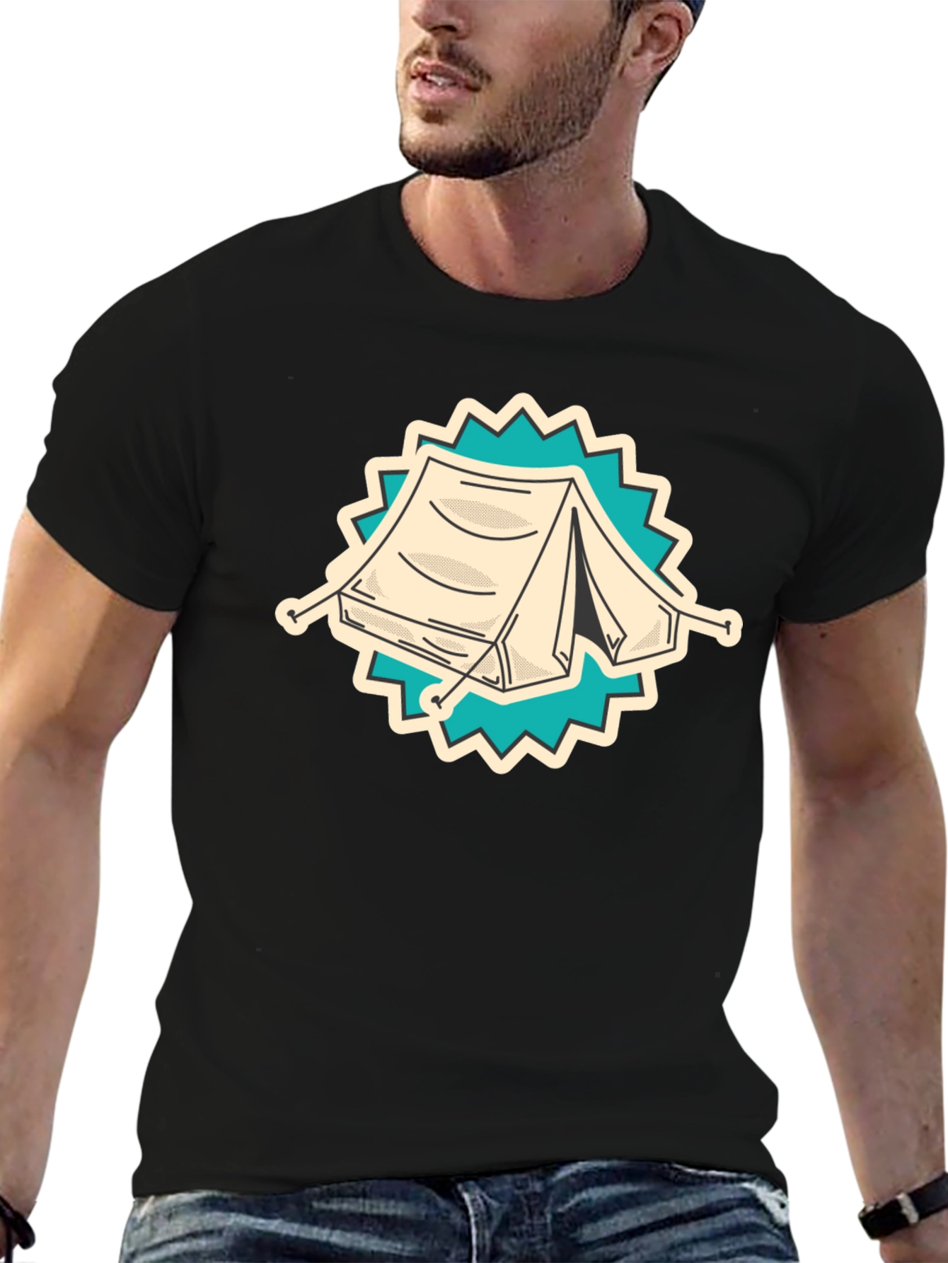 Black Camping Tent Graphic Tee - Adventure Ready Shirt view 6