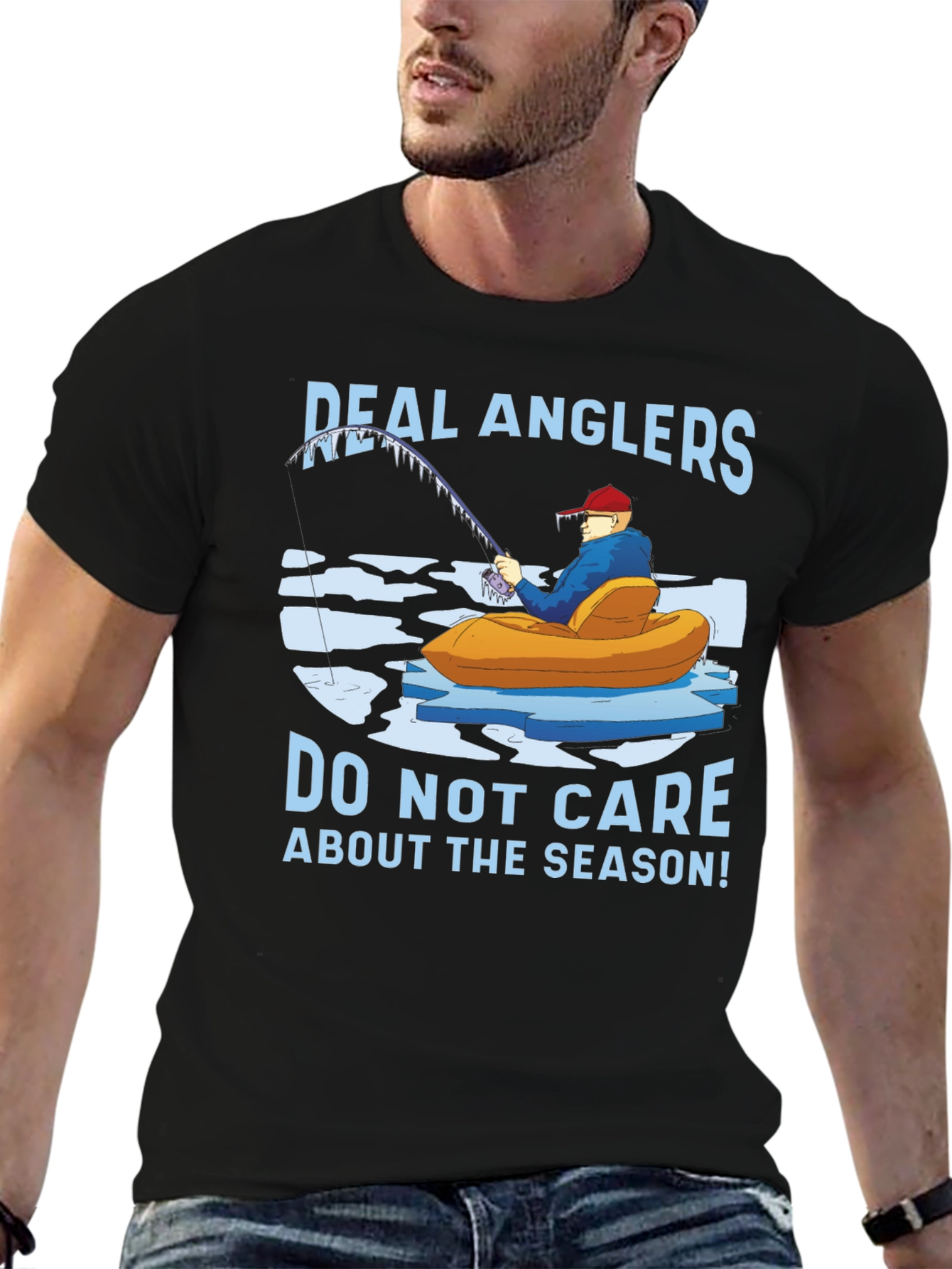 Black Real Anglers Winter Fishing T-Shirt view 6