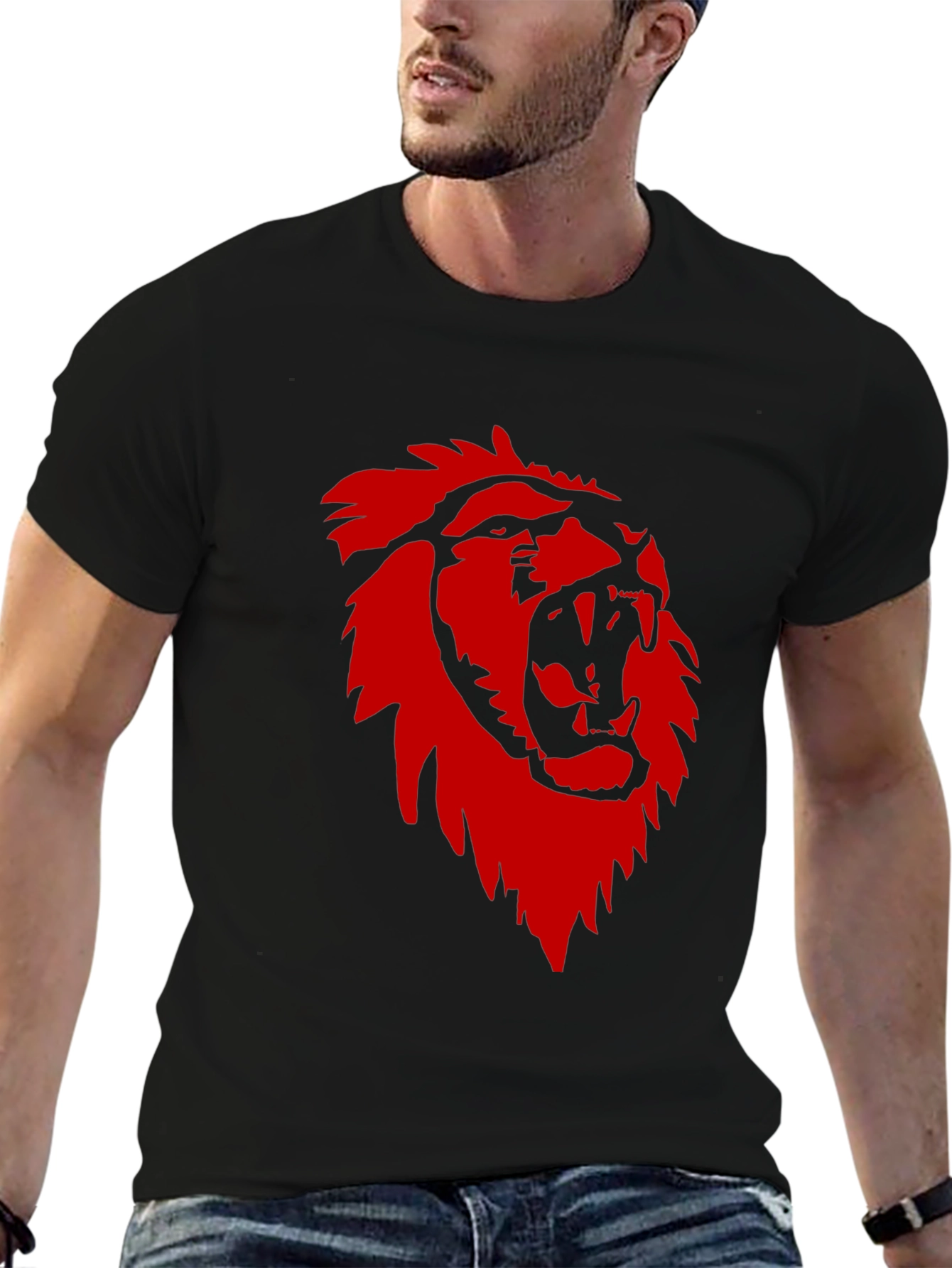 Black Bold Lion Graphic Tee - Black Cotton Crew Neck T-Shirt view 6