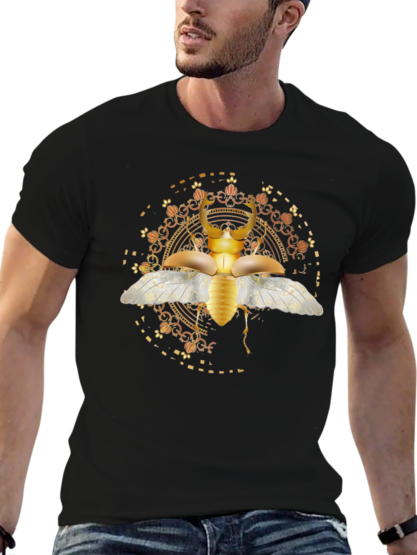 Black Golden Beetle Graphic T-Shirt view 6