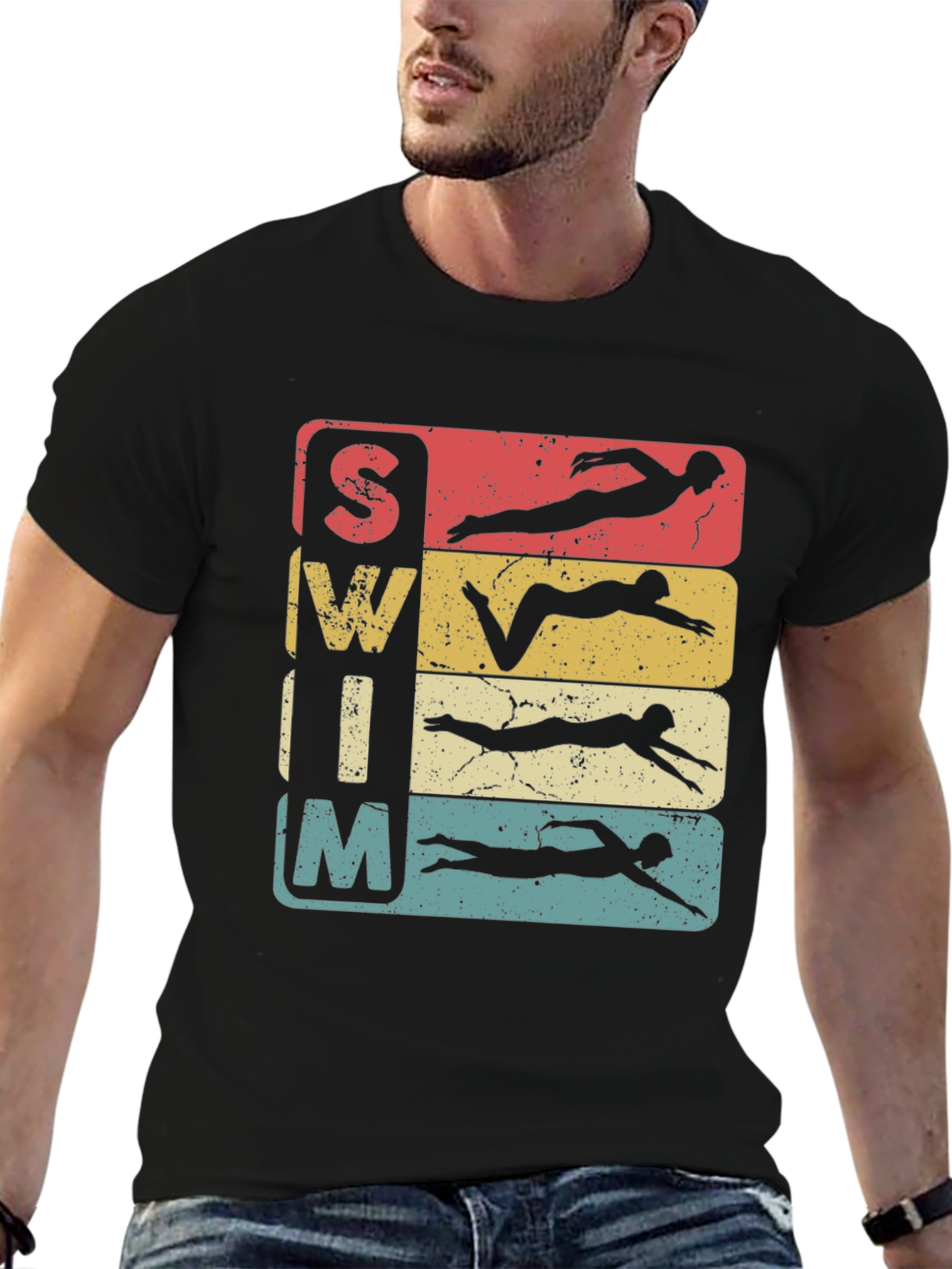 Black Vintage Swim Team T-Shirt view 6