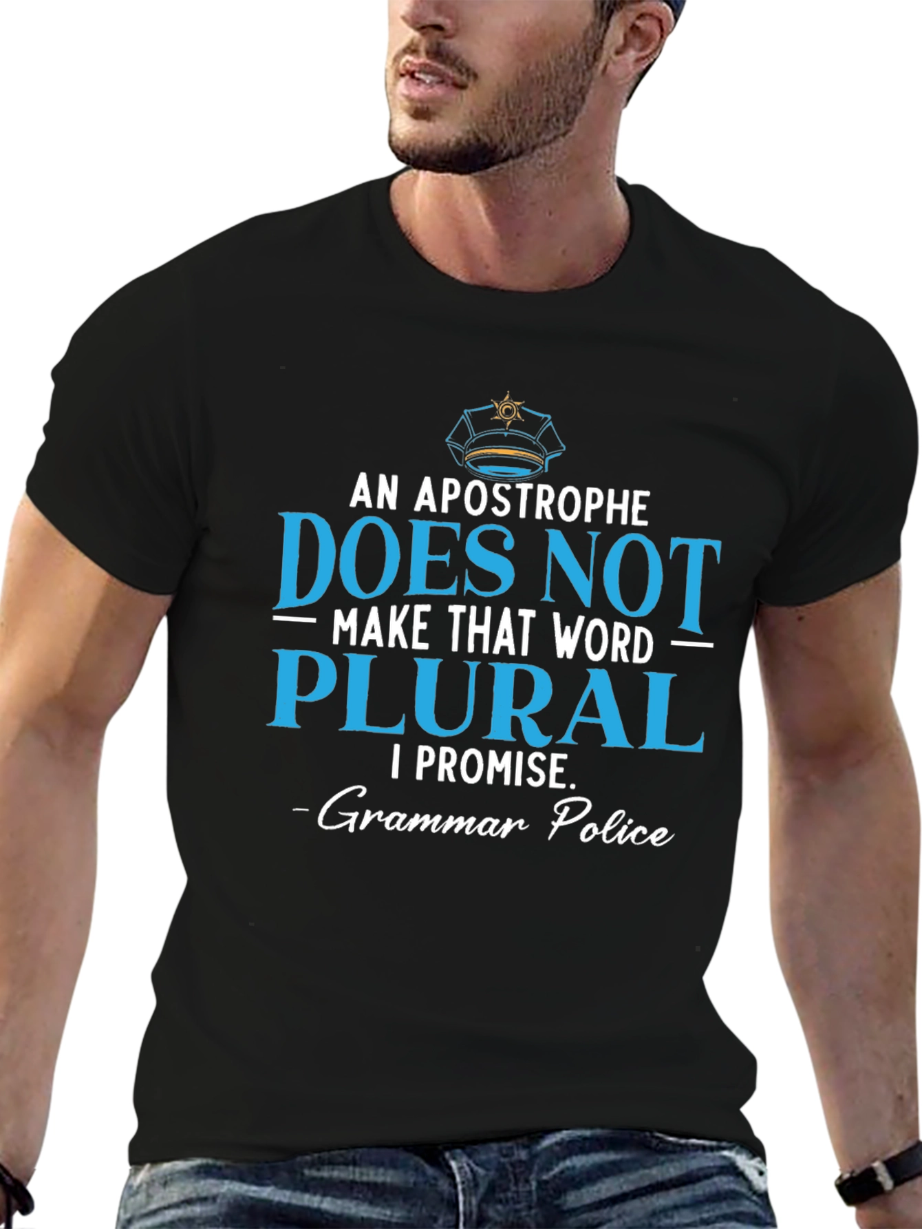 Black Grammar Police T-Shirt: Apostrophe Does Not Make Word Plural view 6