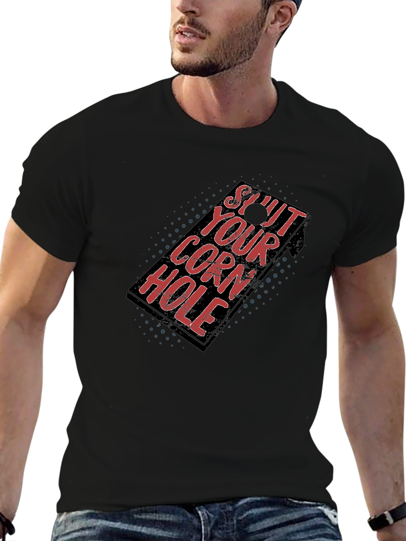 Black Cornhole Humor Graphic Tee - Shut Your Corn Hole view 6
