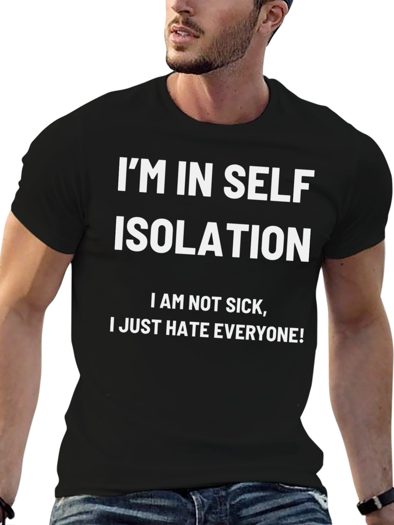 Black I'm In Self Isolation Black T-Shirt view 6