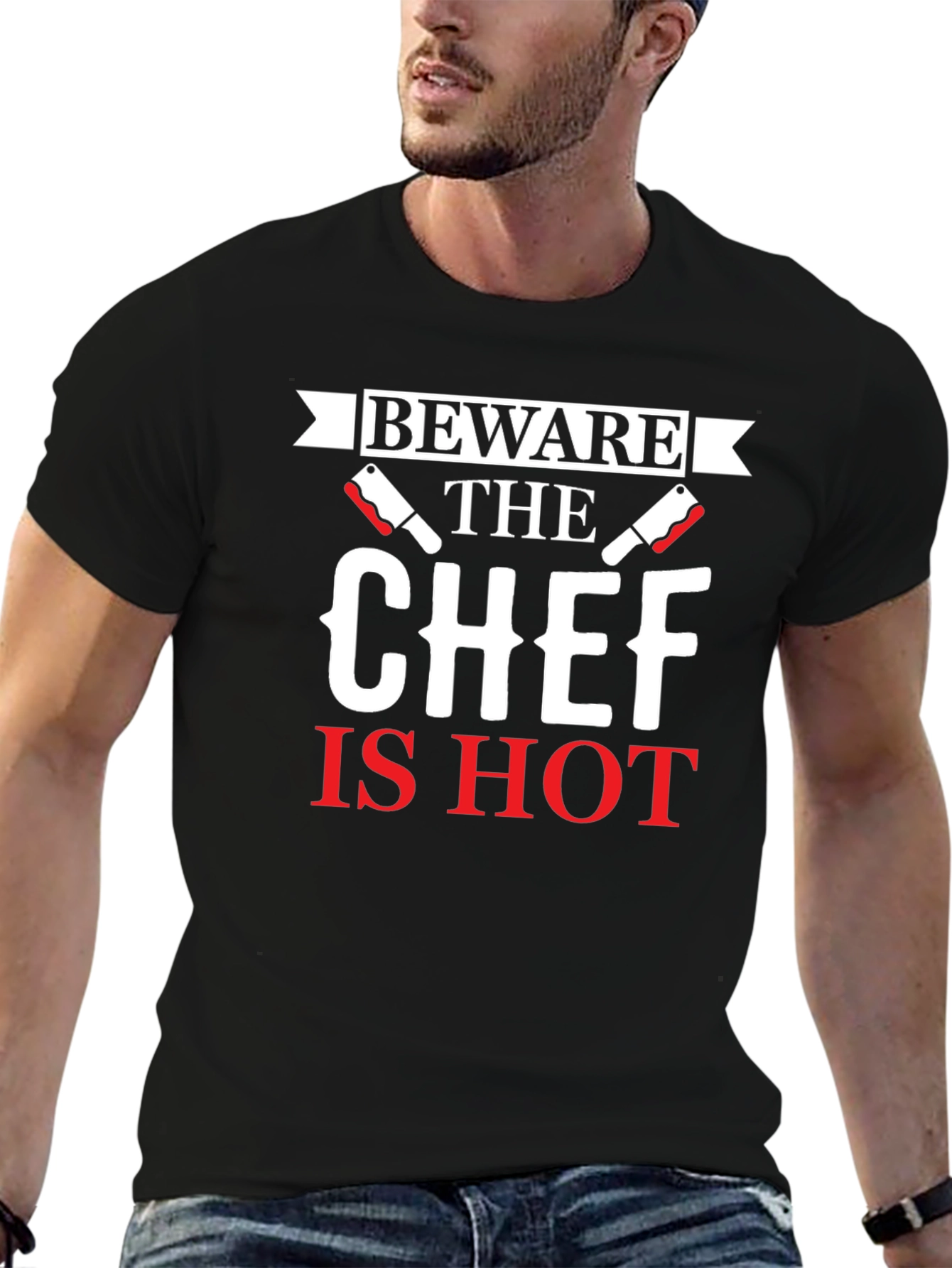 Black Beware the Chef Is Hot Graphic T-Shirt view 6