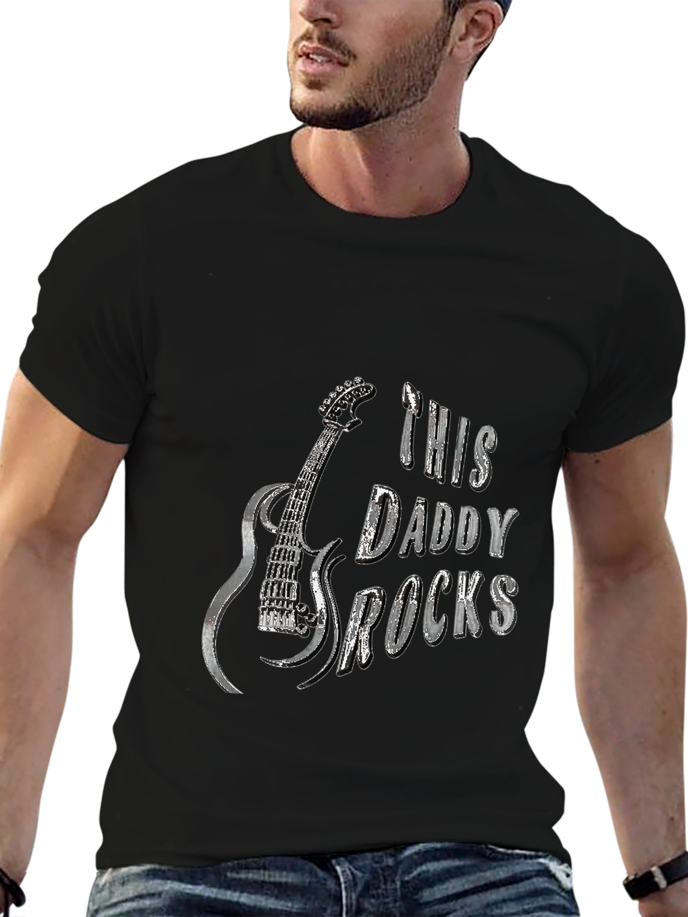 Black This Daddy Rocks T-Shirt - Guitar Graphic Tee view 6