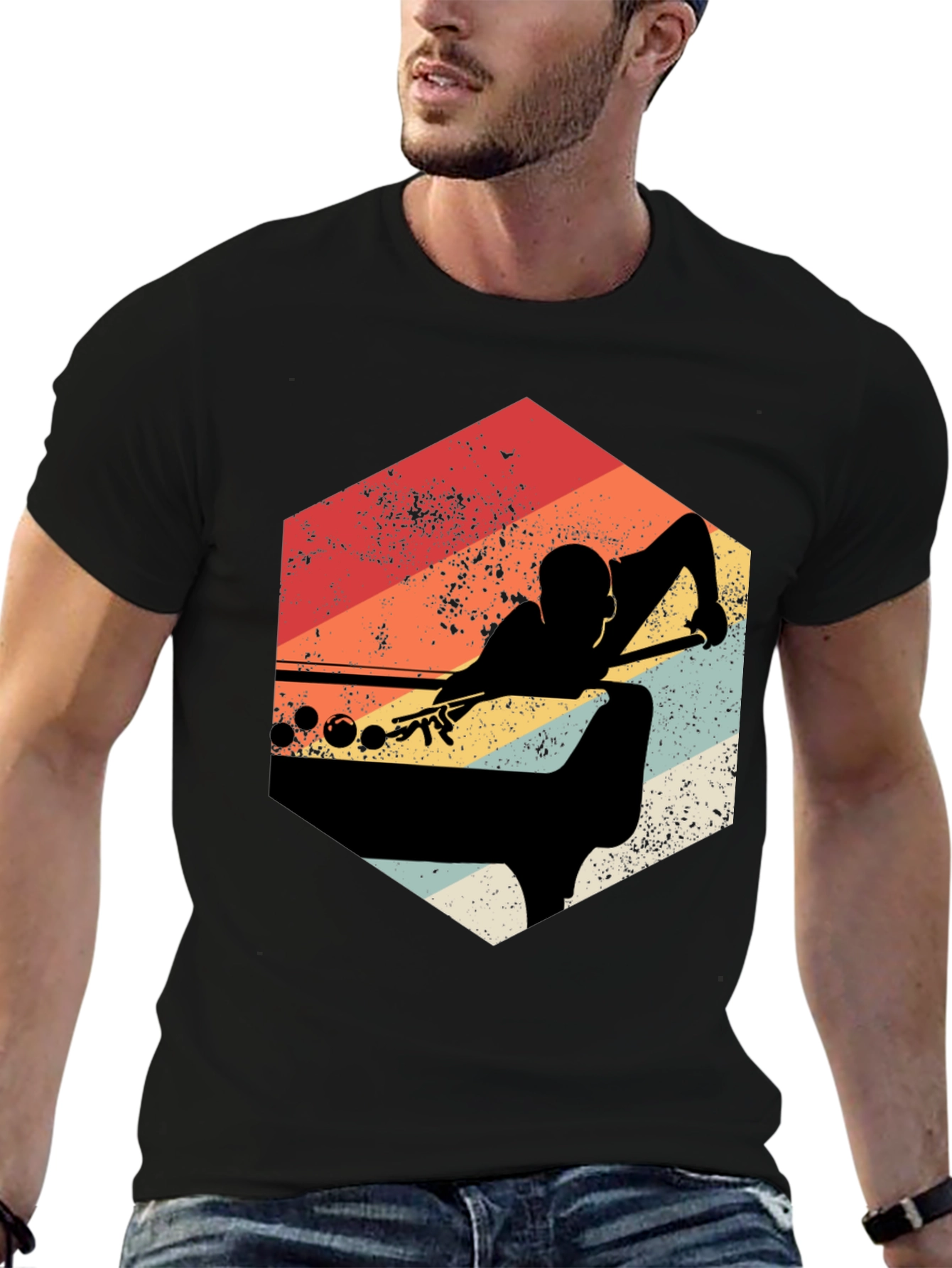 Black Vintage Billiards Player Graphic T-Shirt view 6