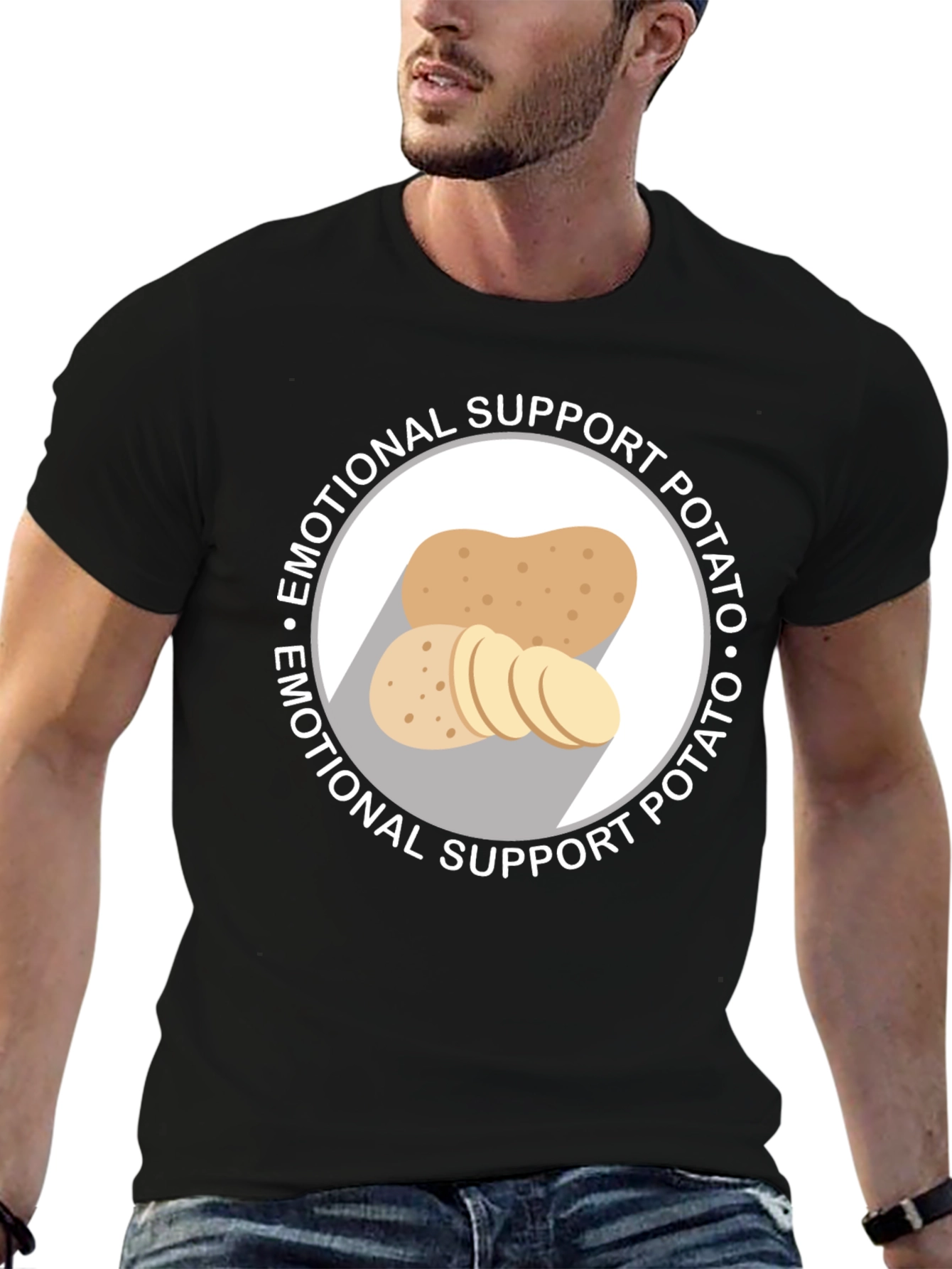 Black Emotional Support Potato Graphic T-Shirt view 6