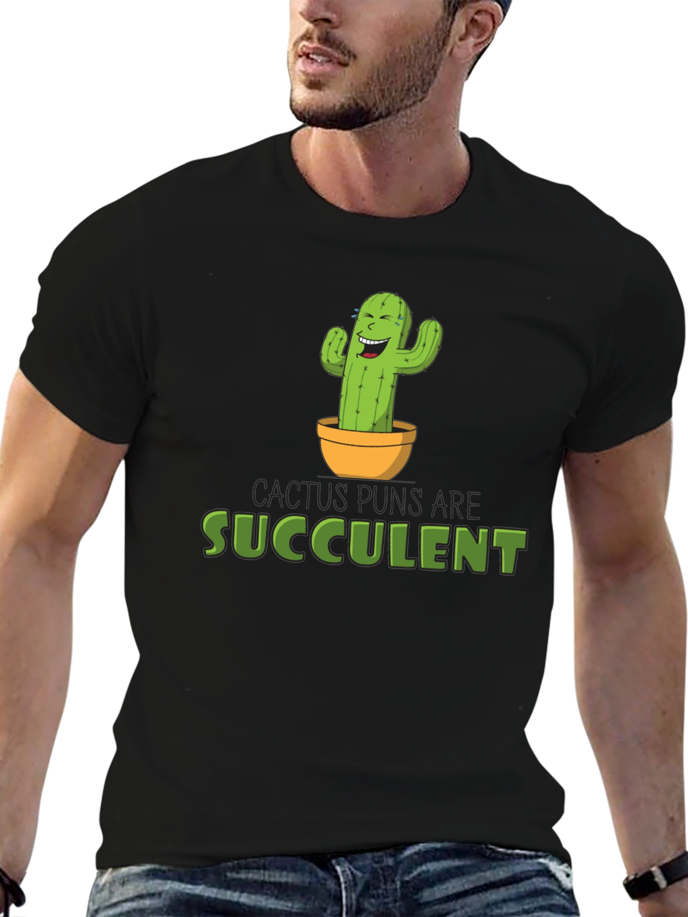 Black Cactus Puns Are Succulent Black Graphic Tee view 6