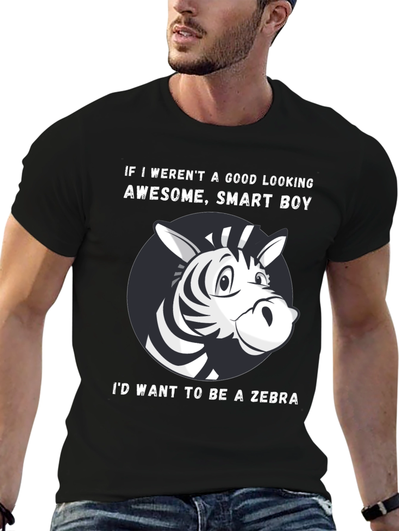 Black Funny Zebra Graphic T-Shirt view 6