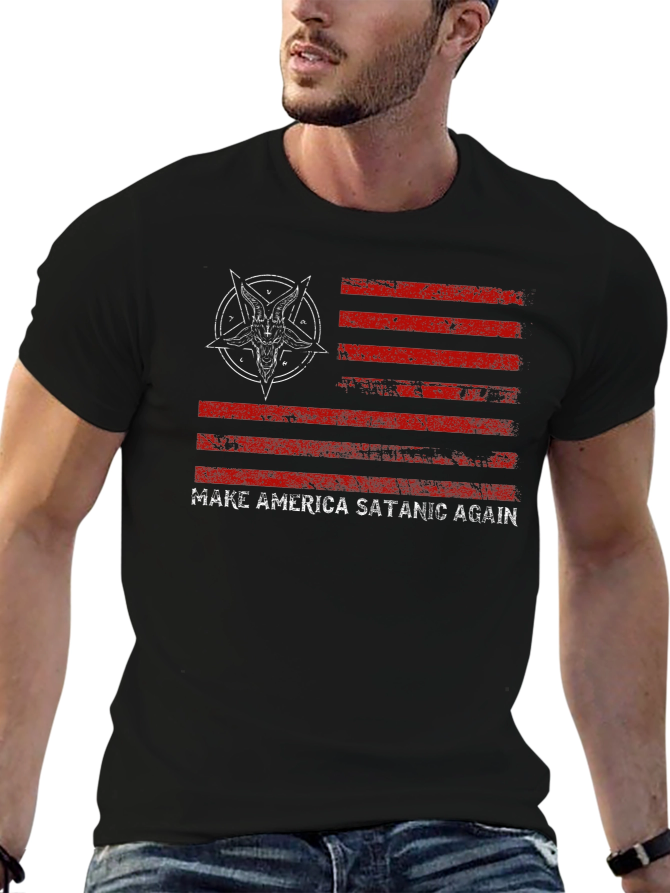 Black Make America Satanic Again Graphic Tee view 6