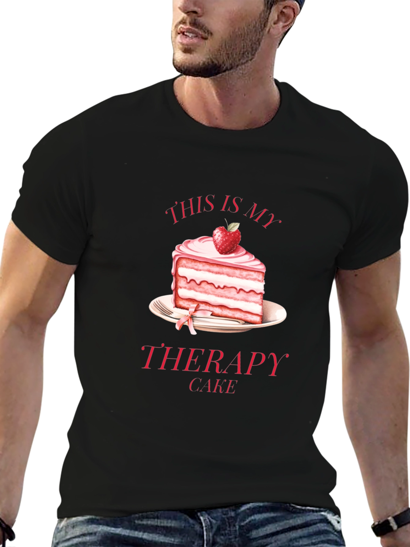 Black Therapy Cake T-Shirt - Funny Foodie Tee view 6