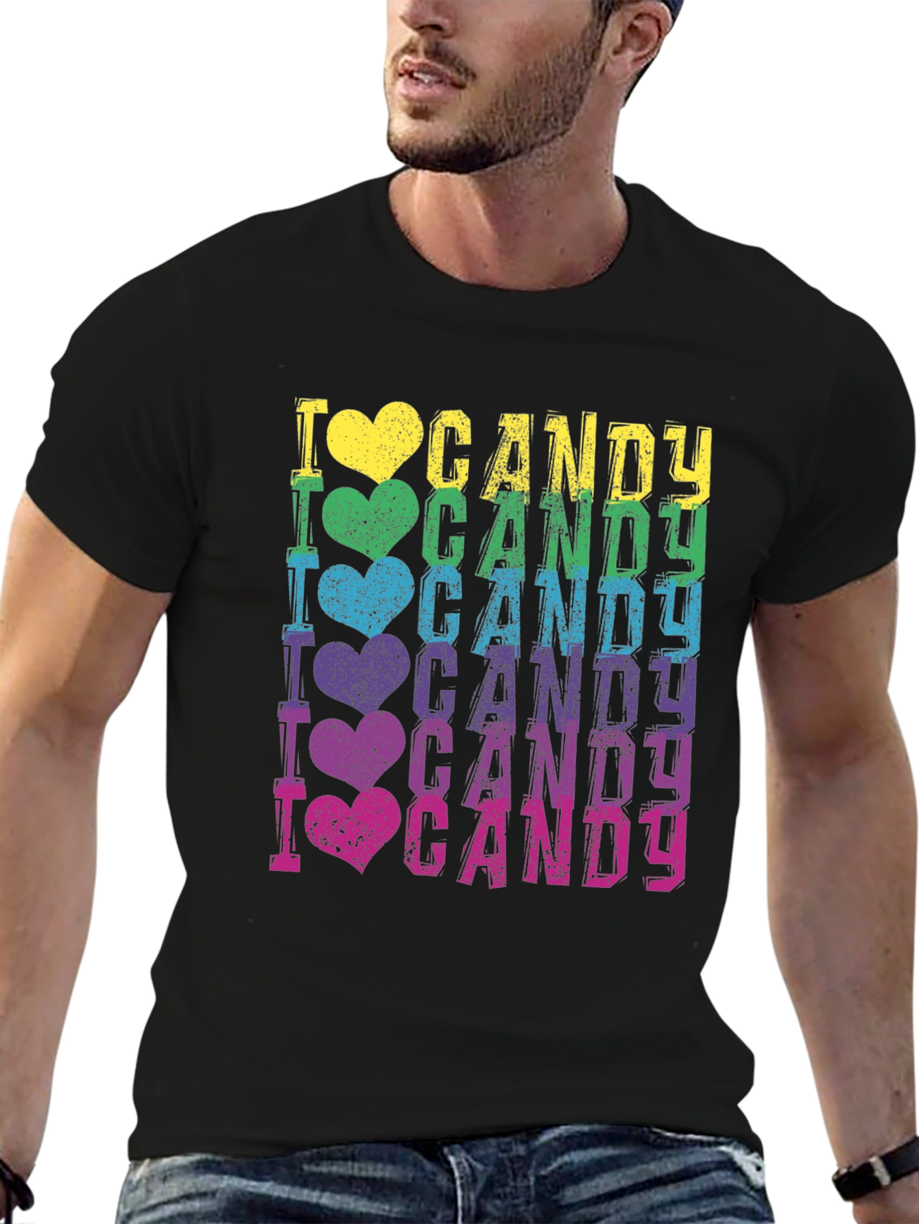 Black I Heart Candy Black T-Shirt - Rainbow Colors view 6