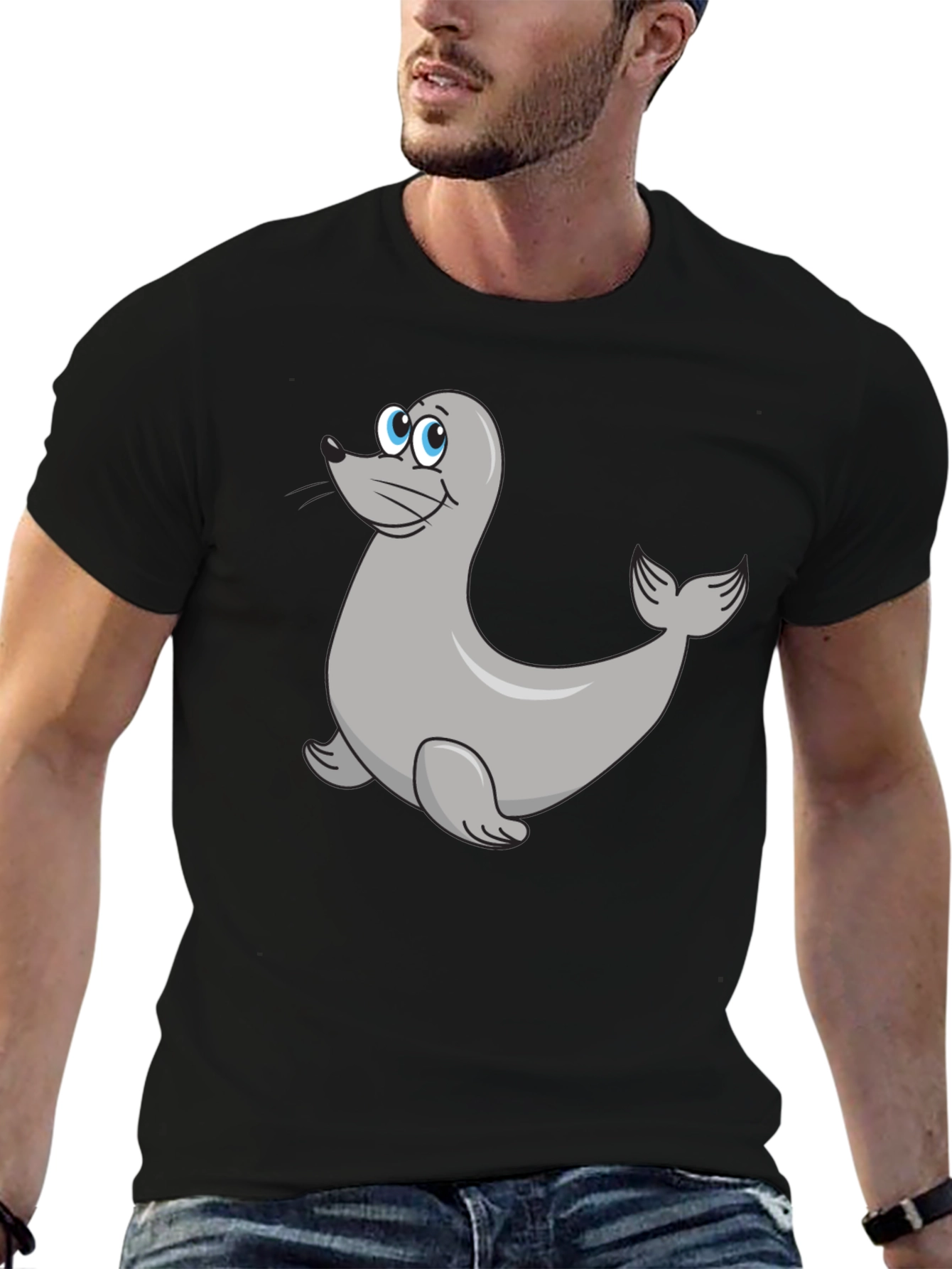 Black Seal Cartoon Black T-Shirt view 6