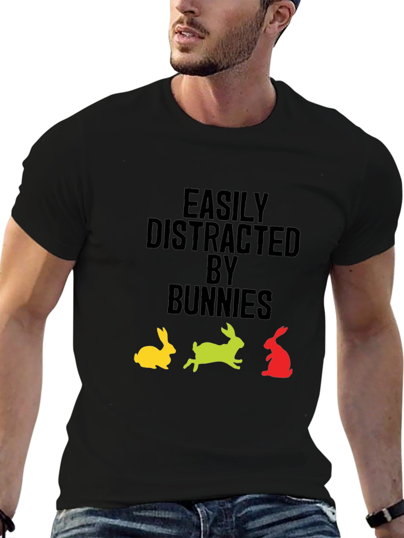 Black Easily Distracted By Bunnies Graphic T-Shirt view 6