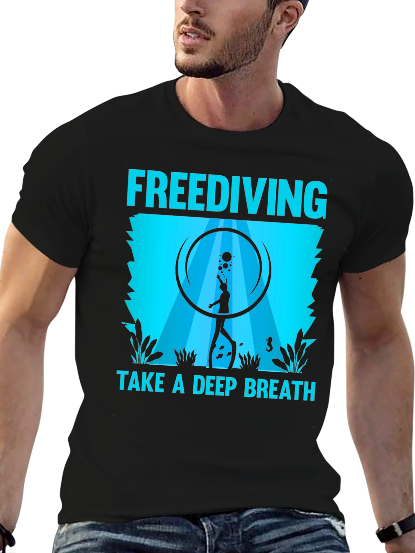 Black Freediving Take a Deep Breath Graphic T-Shirt view 6