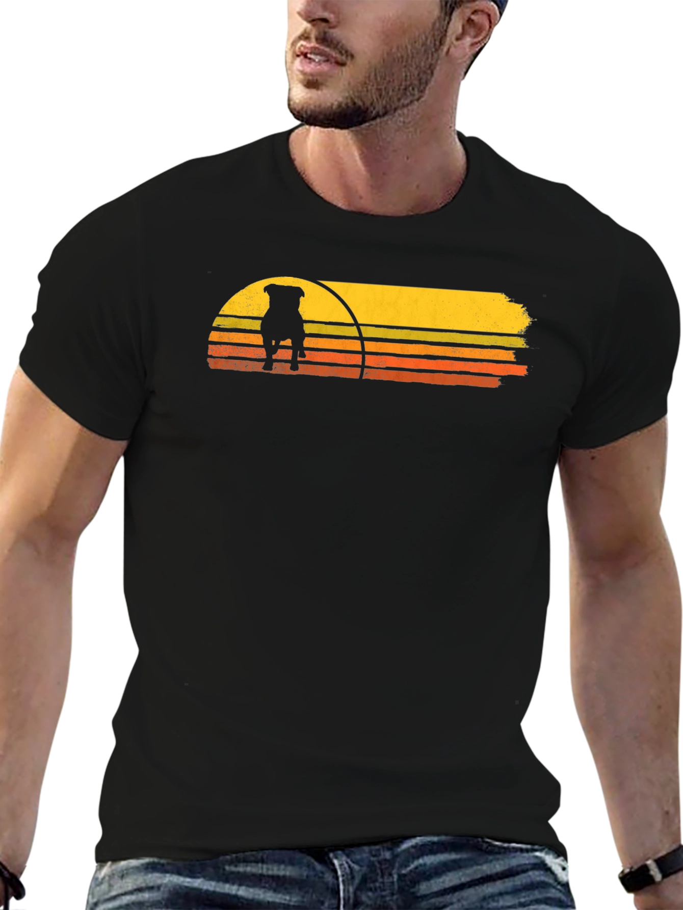 Black Retro Dog Sunset Graphic Tee - Black view 6