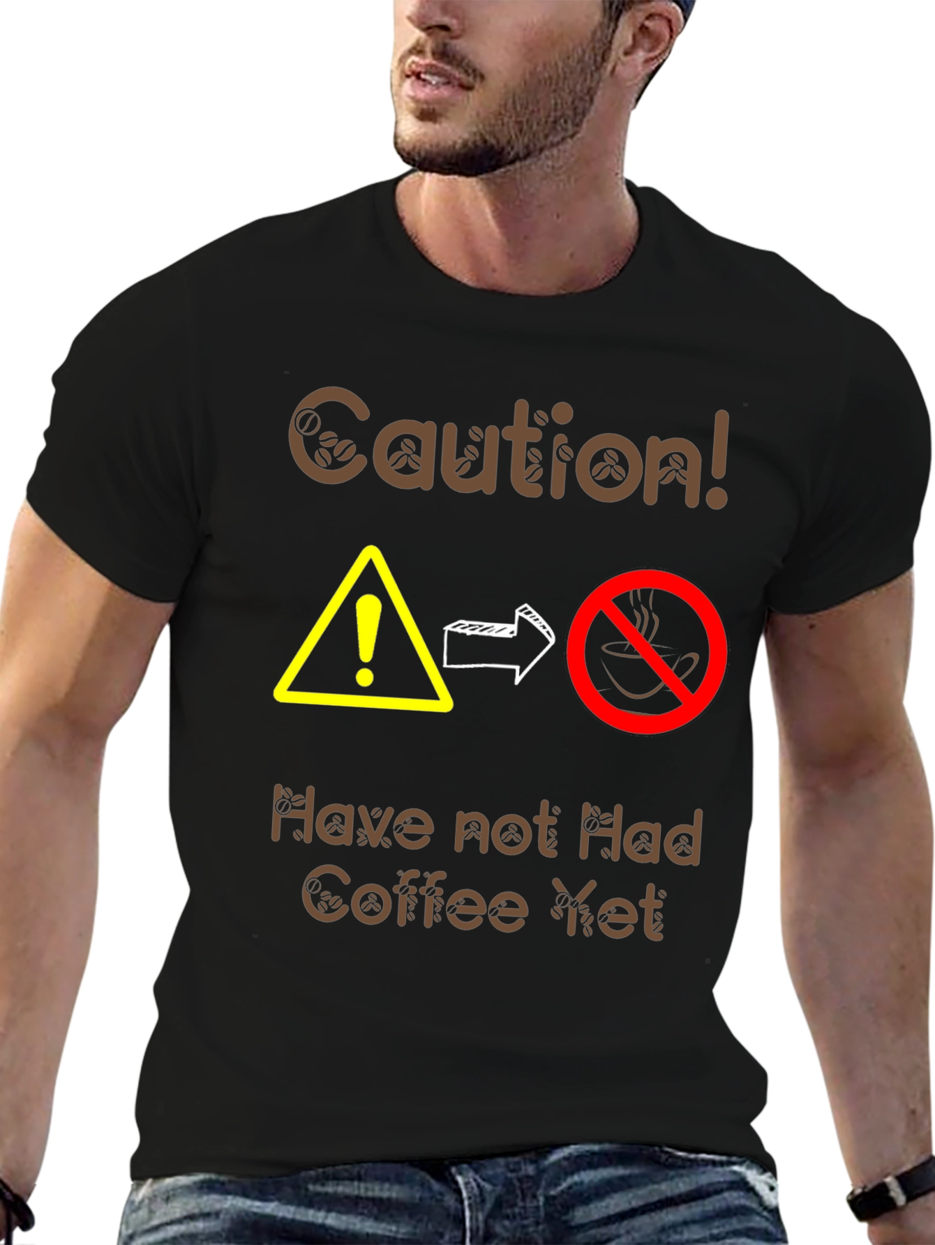 Black Caution Coffee T-Shirt - Funny Caffeine Warning Tee view 6