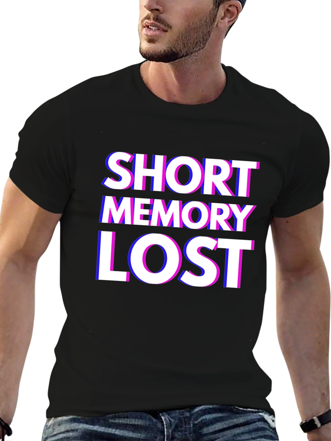 Black Short Memory Lost Graphic Tee - Novelty Humor T-Shirt view 6