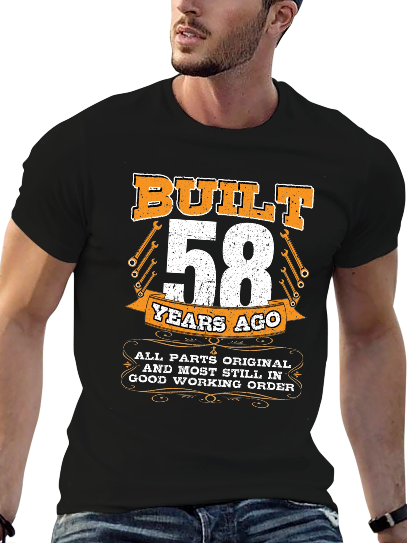 Black Built 58 Years Ago T-Shirt - All Original Parts view 6