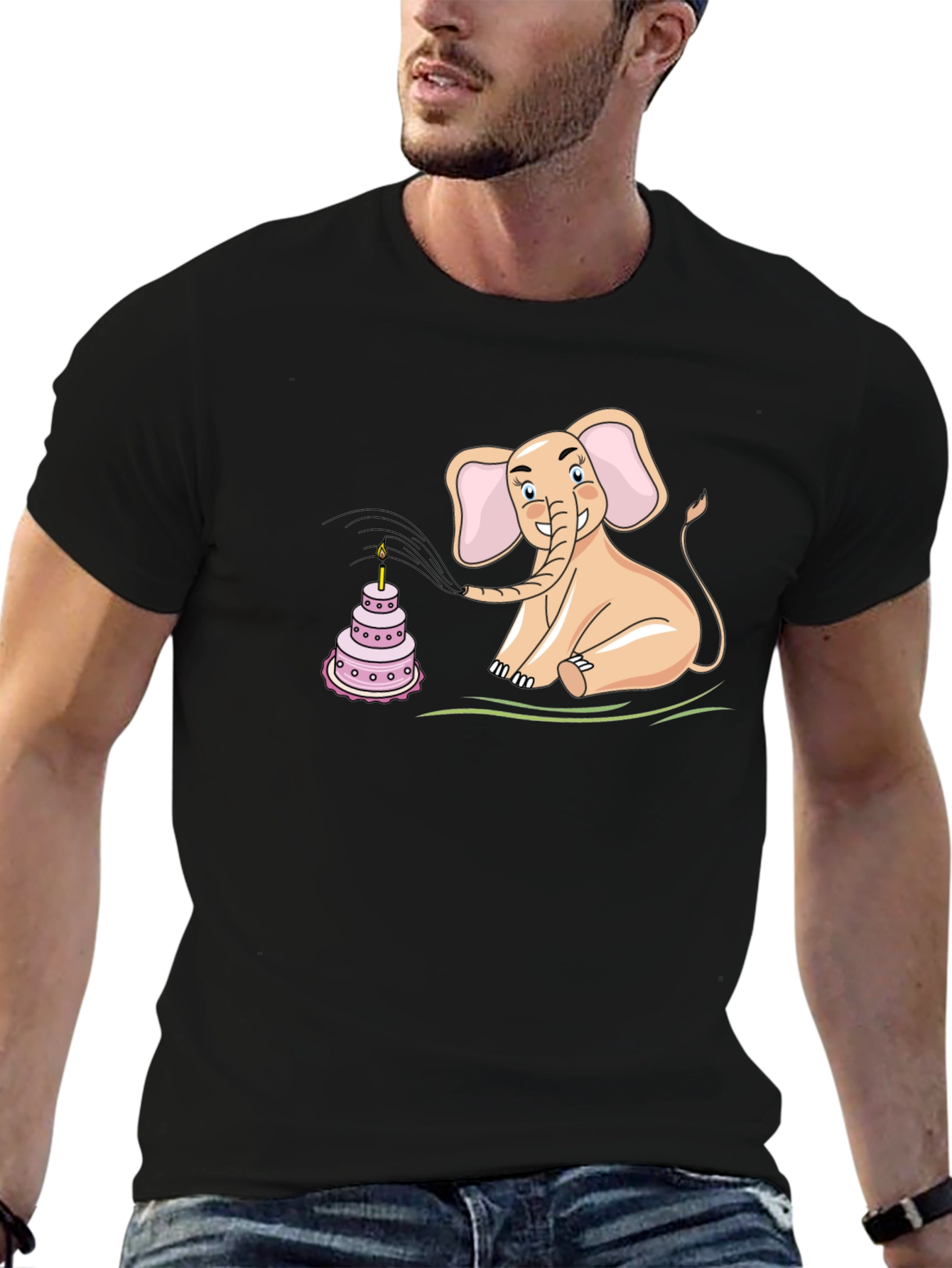 Black Elephant Blowing Out Birthday Cake Candle T-Shirt view 6