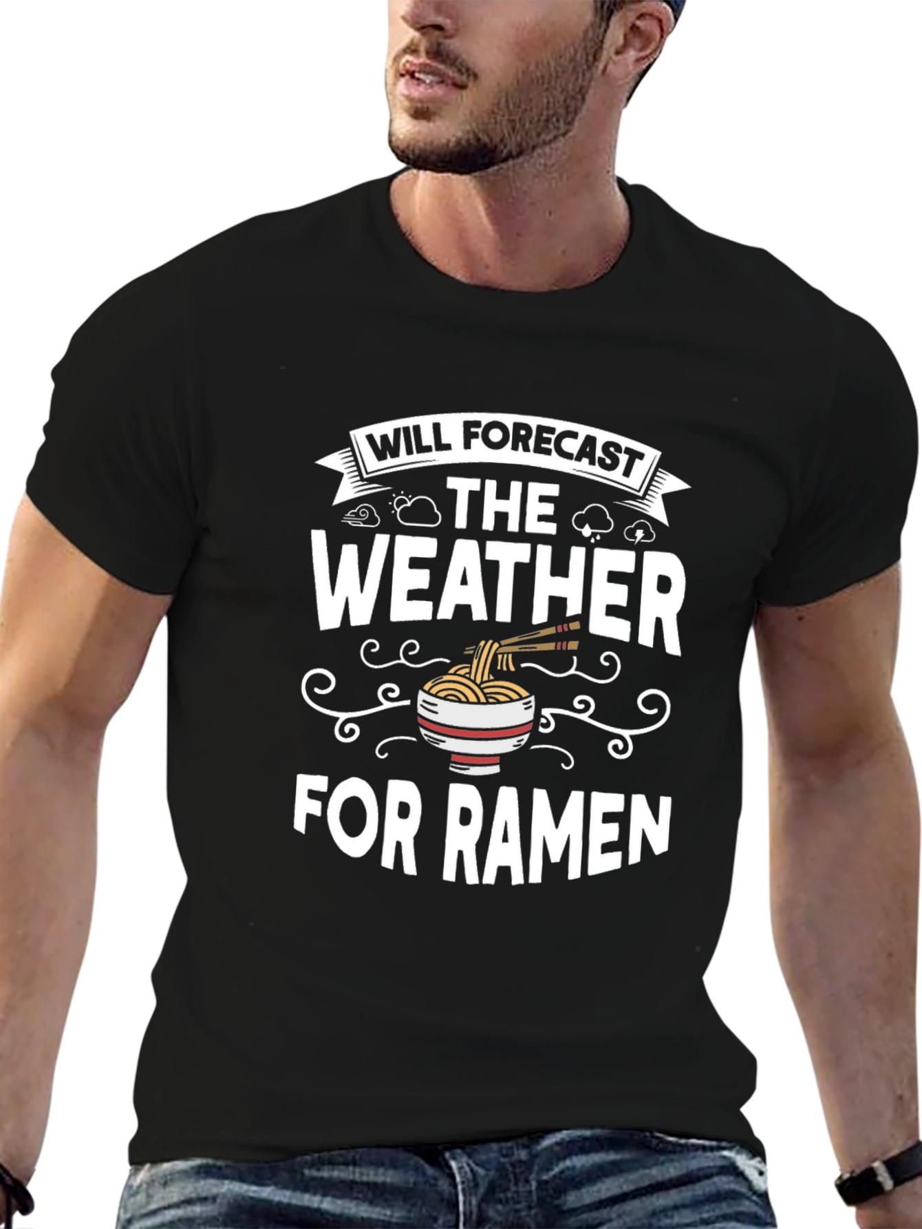 Black Funny Ramen Weather Forecast T-Shirt view 6