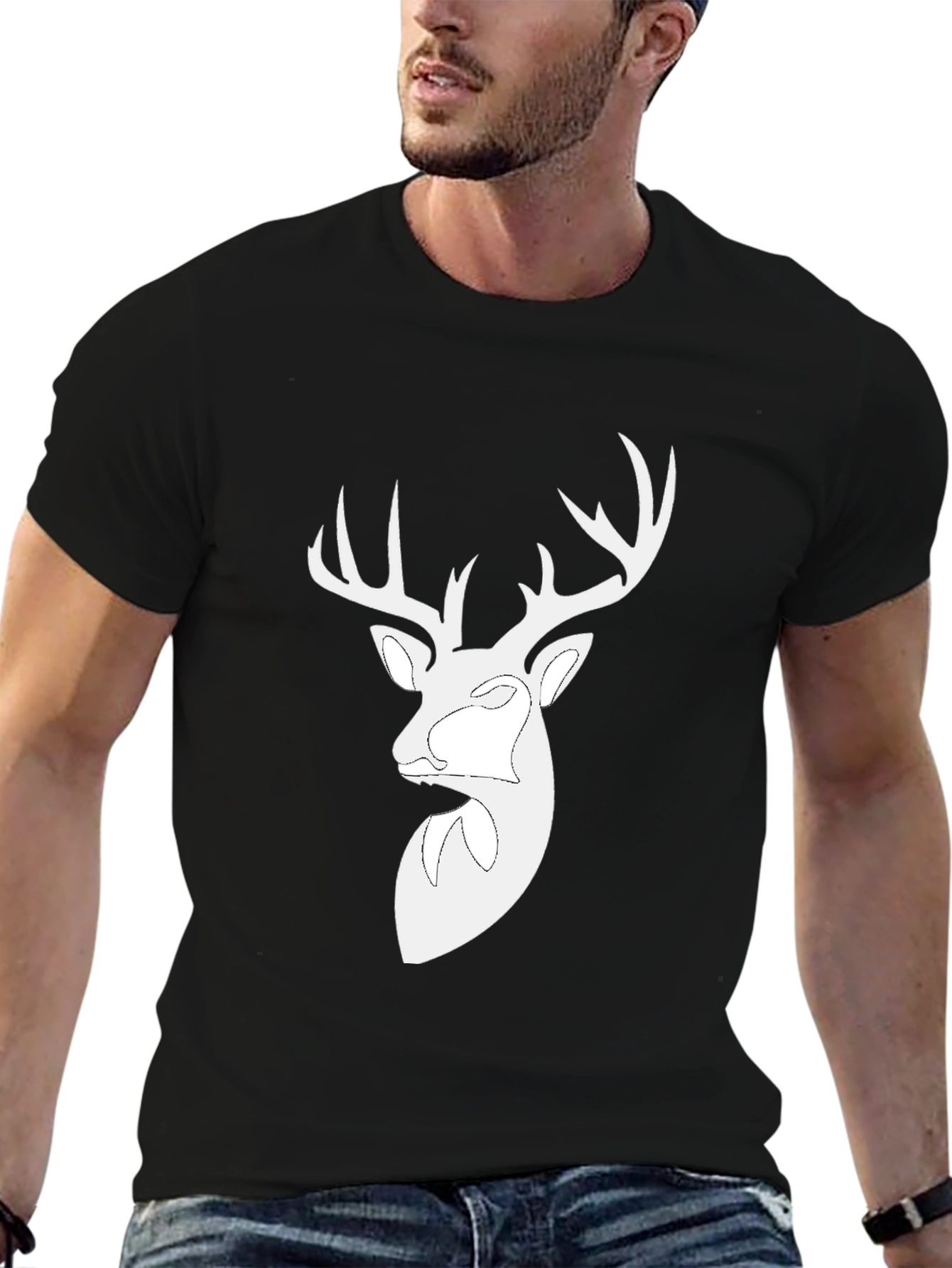 Black Deer Head Graphic Black T-Shirt view 6