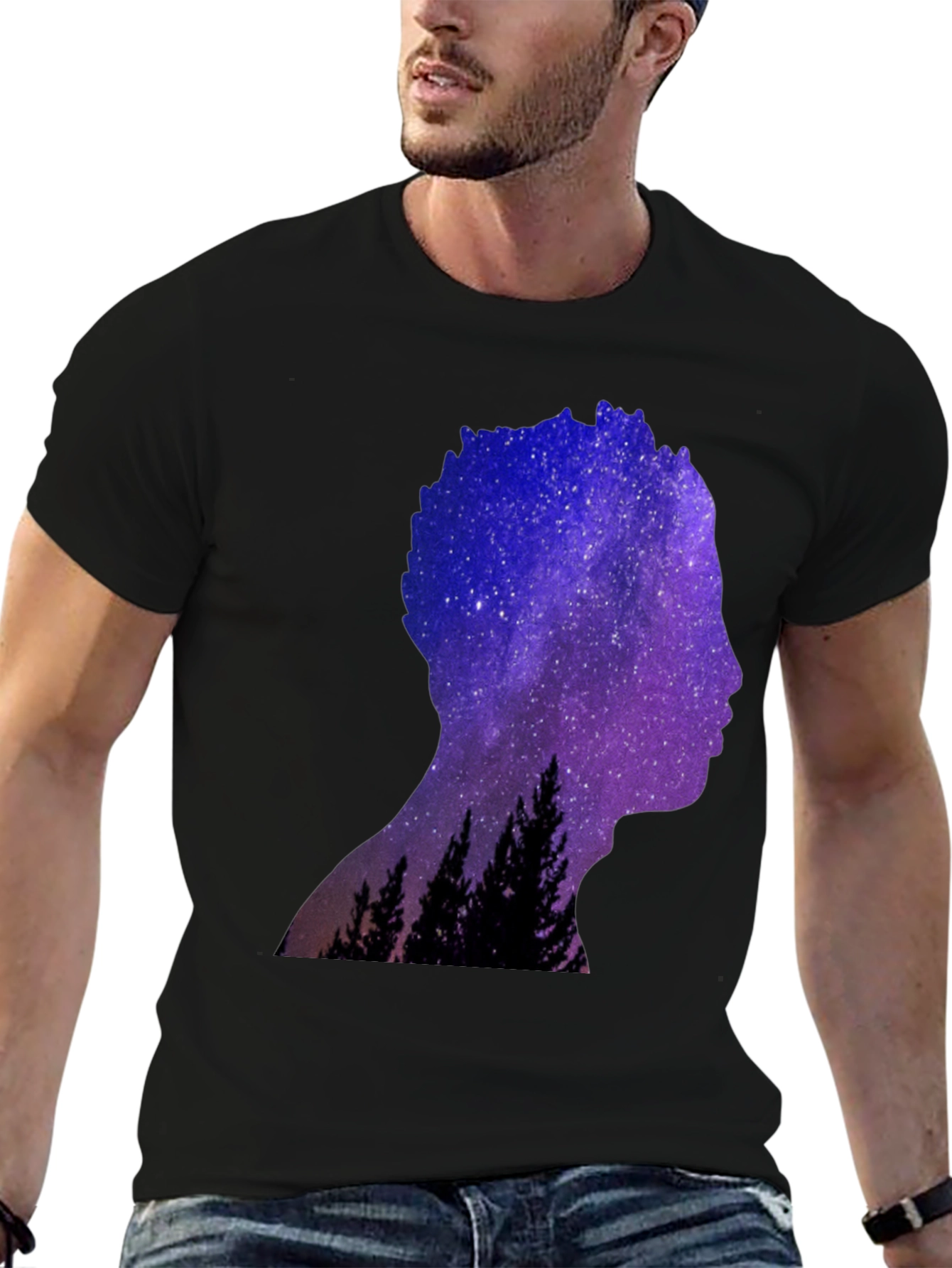 Black Galaxy Silhouette Graphic Tee - Men's Black T-Shirt view 6
