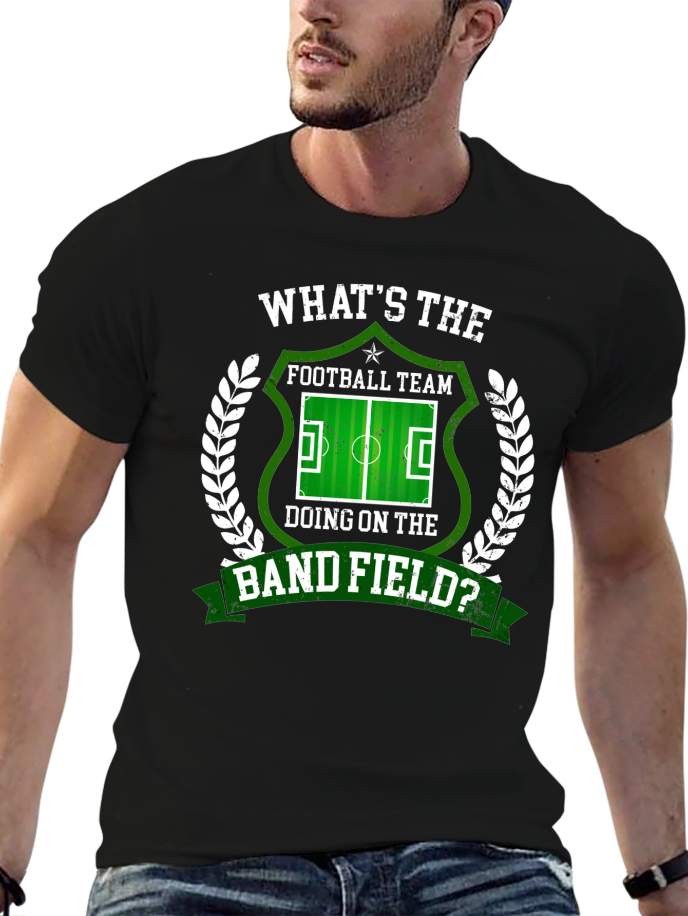 Black Funny Football Band Field Graphic T-Shirt view 6