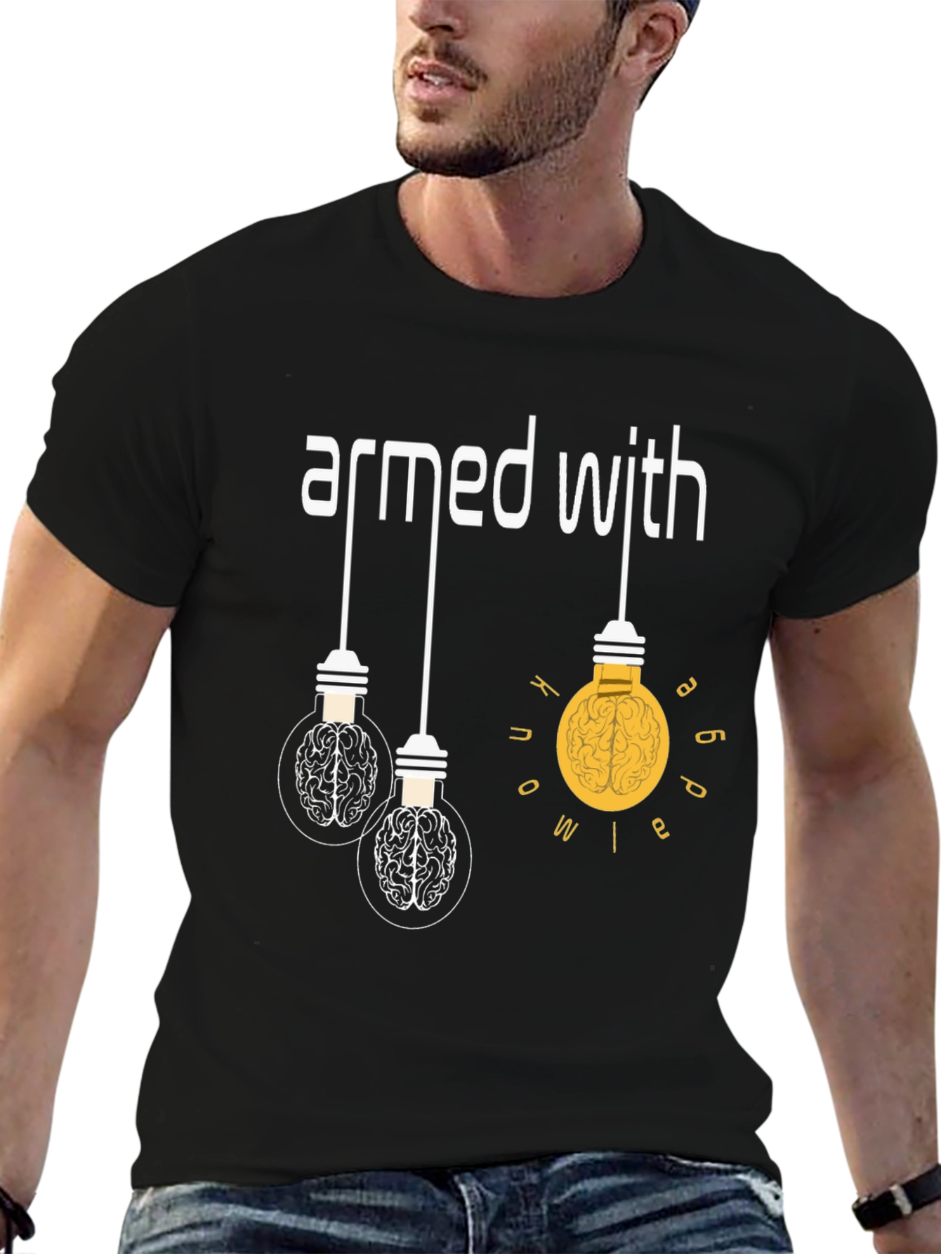 Black Armed With Ideas Graphic T-Shirt - Brain Power view 6