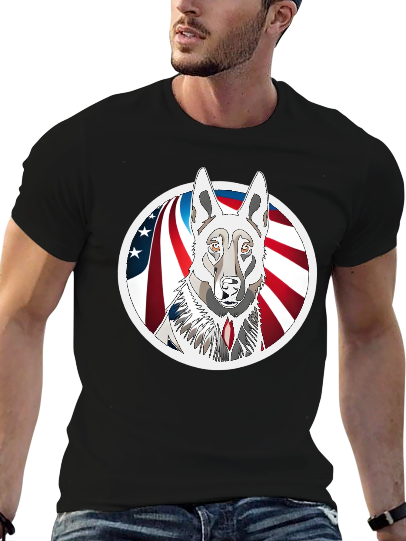 Black Patriotic Dog Graphic Tee - Unisex Black T-Shirt view 6