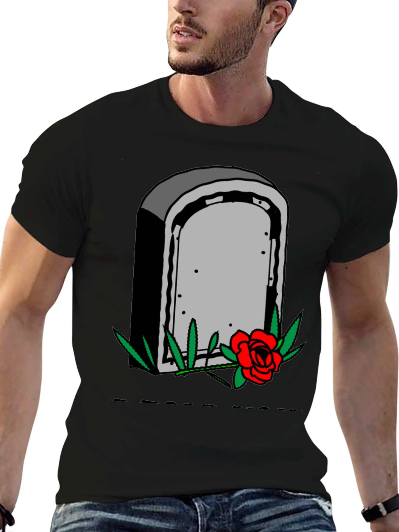 Black Grave & Rose Graphic T-Shirt - Edgy Casual Wear view 6