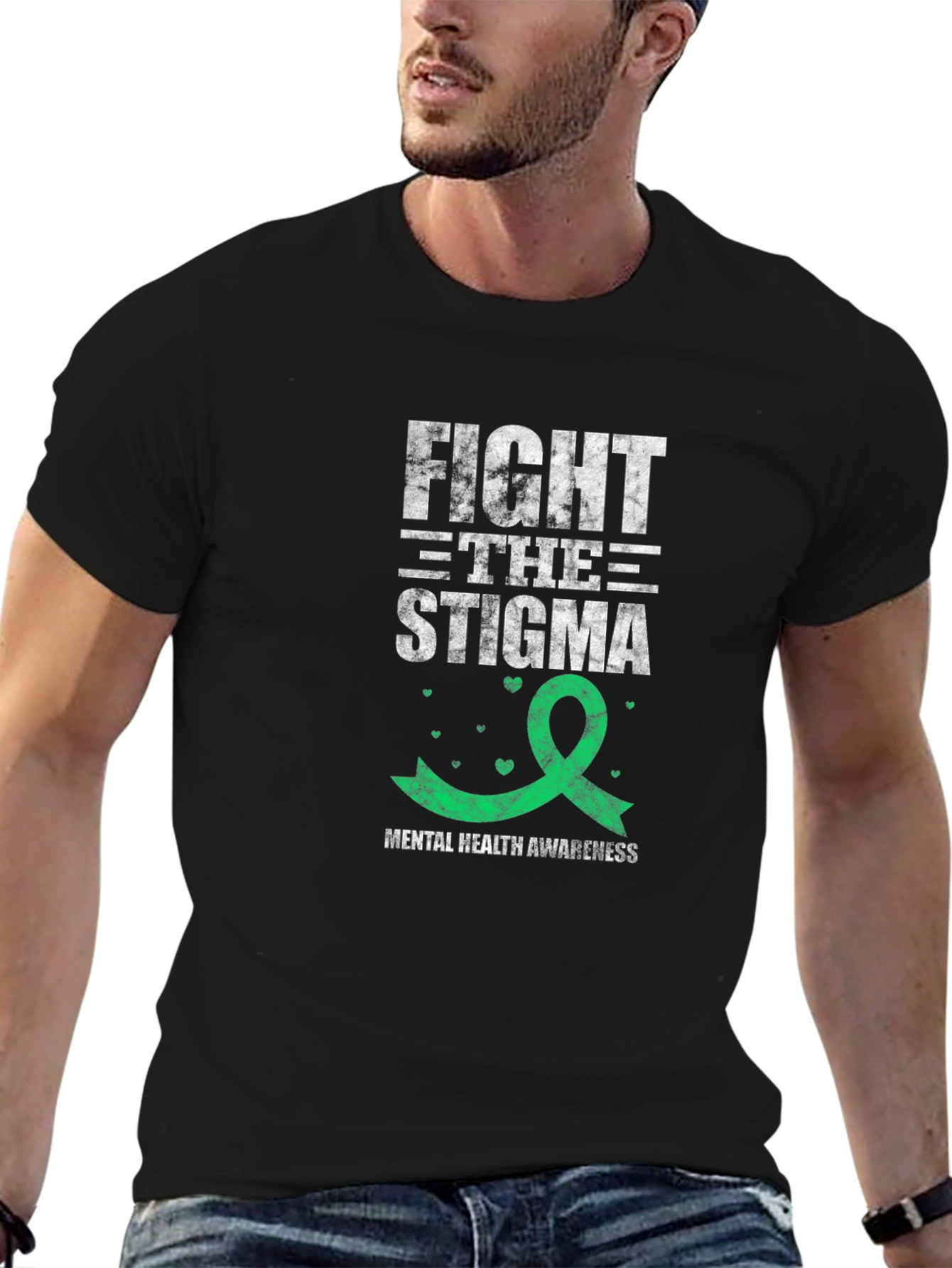 Black Fight the Stigma Mental Health Awareness T-Shirt view 6