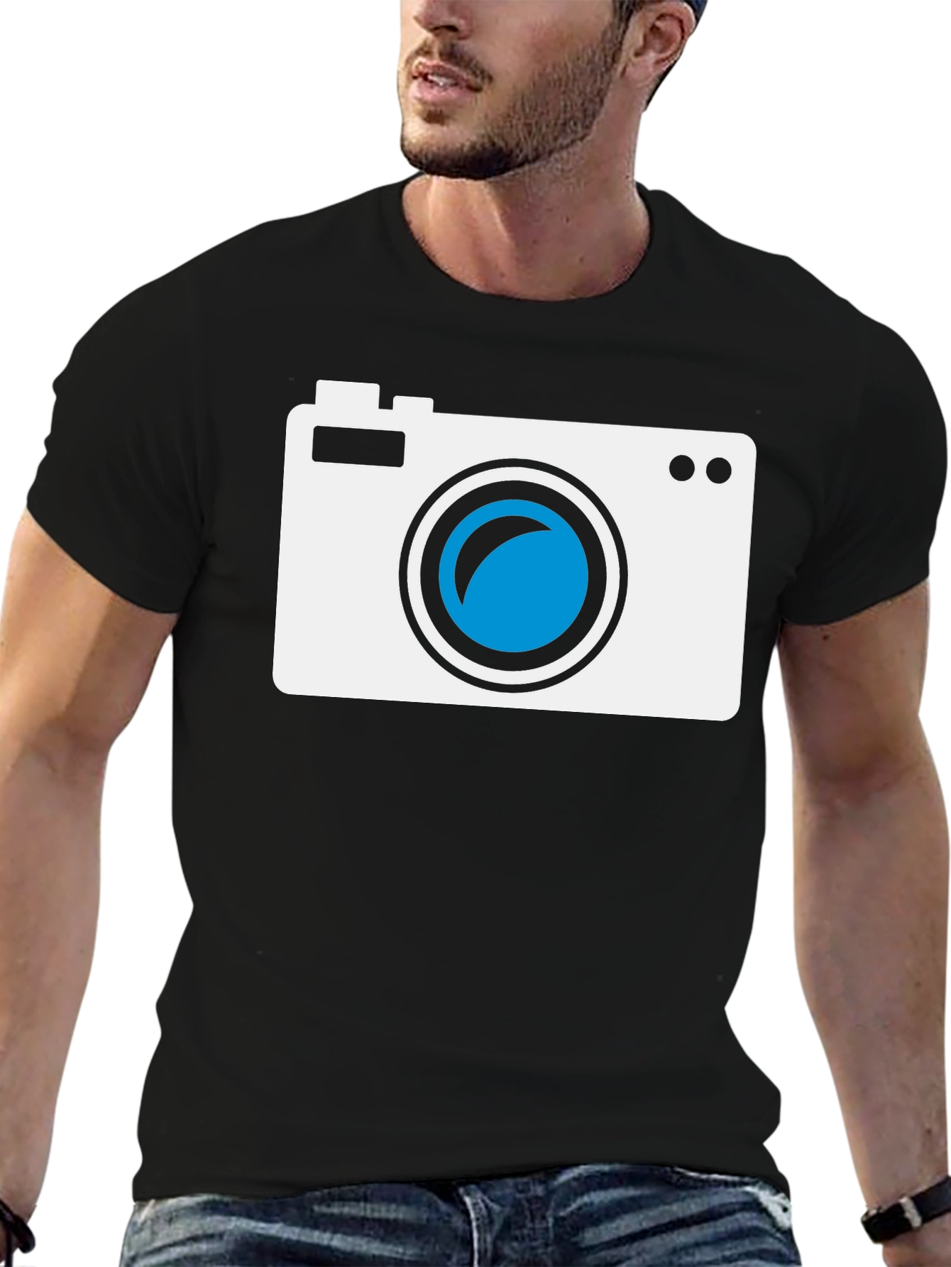 Black Camera Graphic Tee - Black Cotton T-Shirt view 6