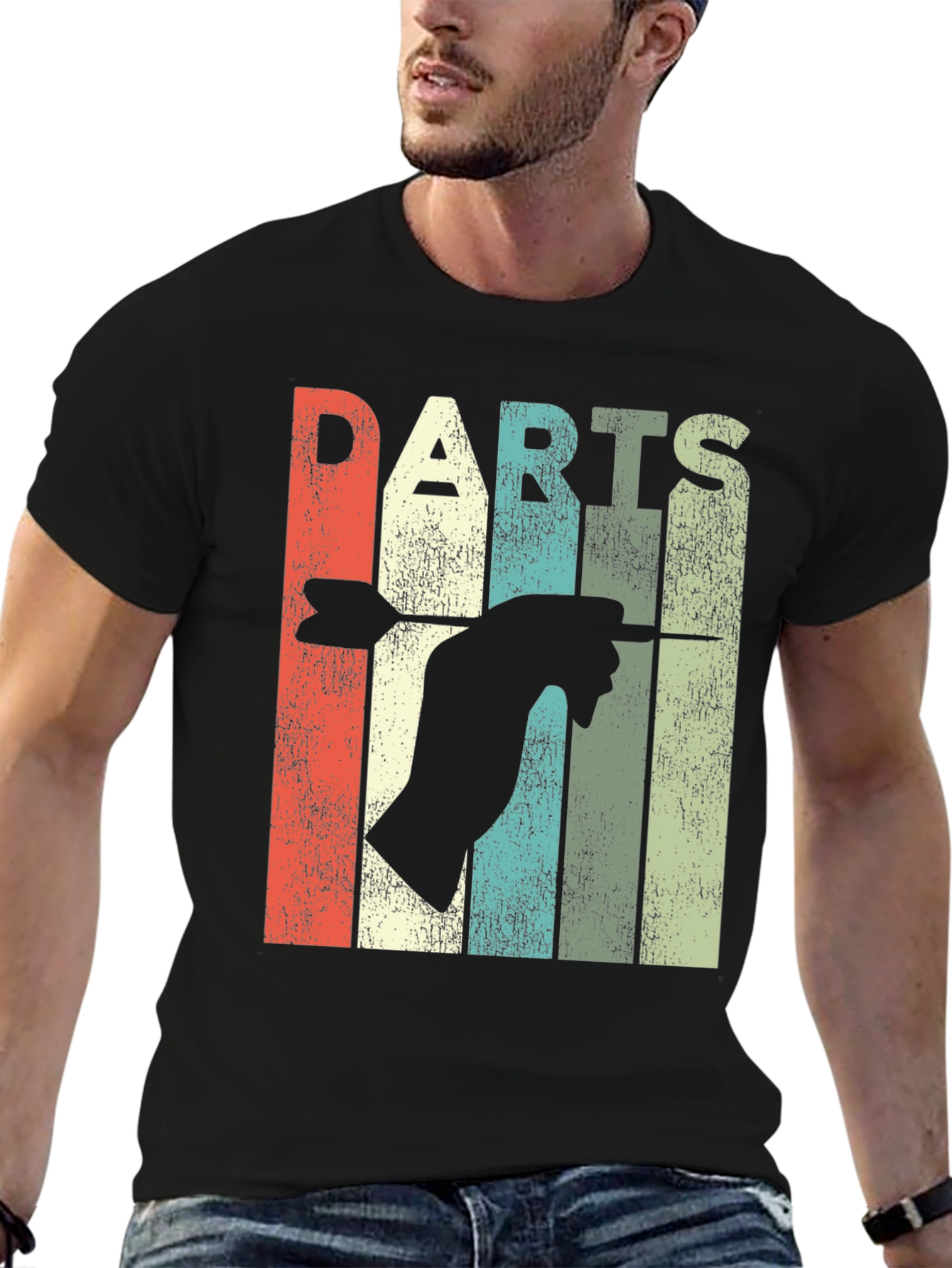 Black Vintage Darts T-Shirt - Retro Dart Throwing Design view 6