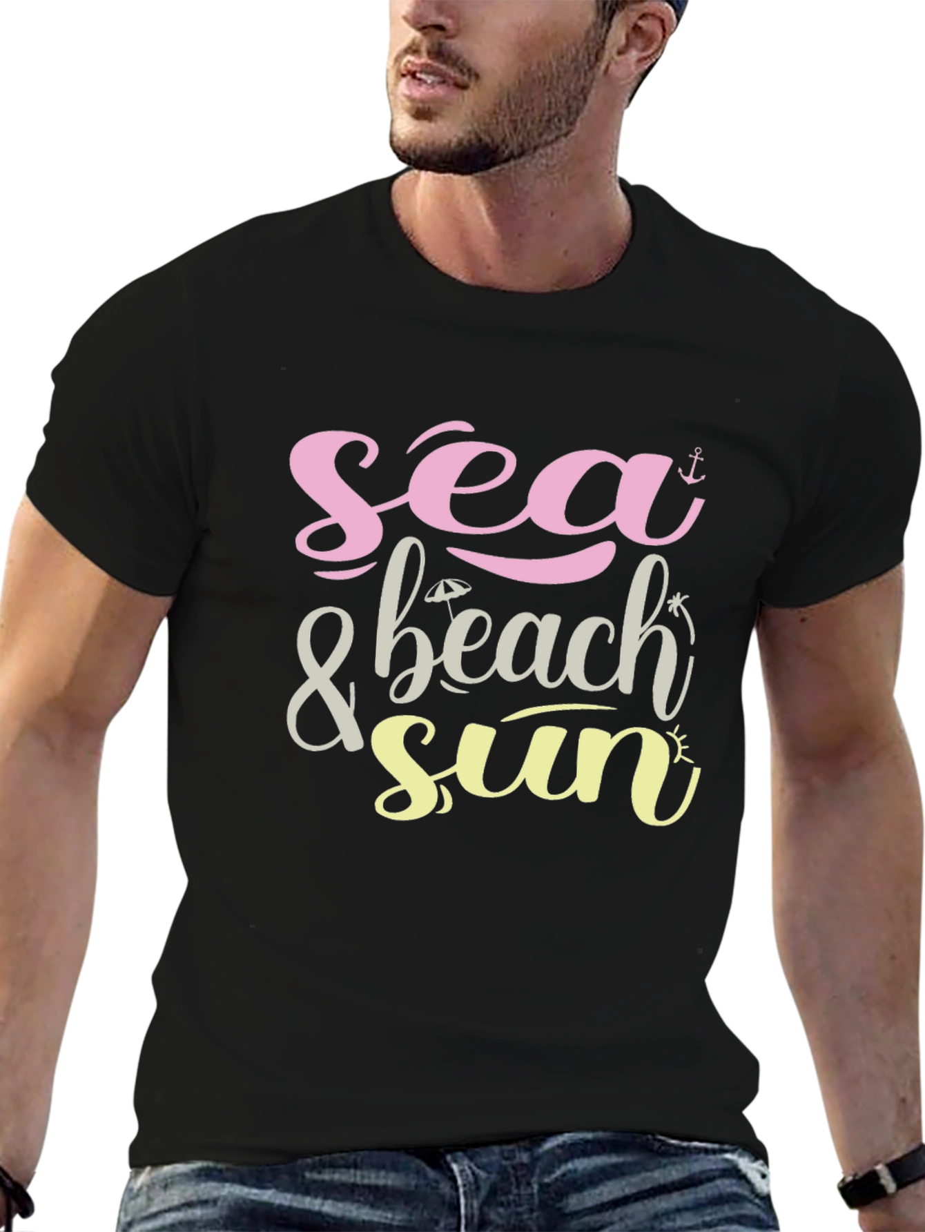 Black Sea & Beach Sun Graphic Black T-Shirt view 6