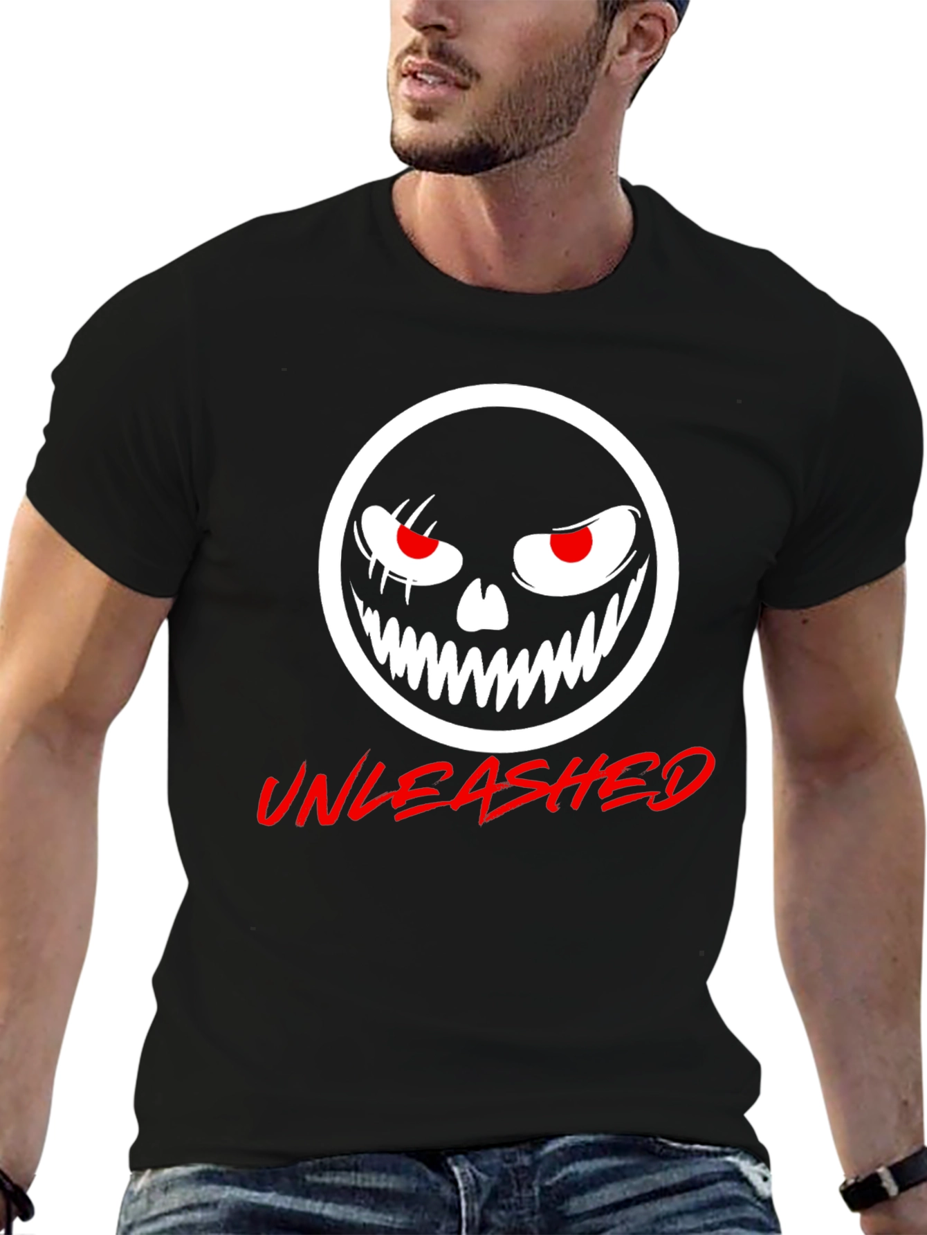 Black Unleashed Graphic Tee - Black Cotton T-Shirt view 6