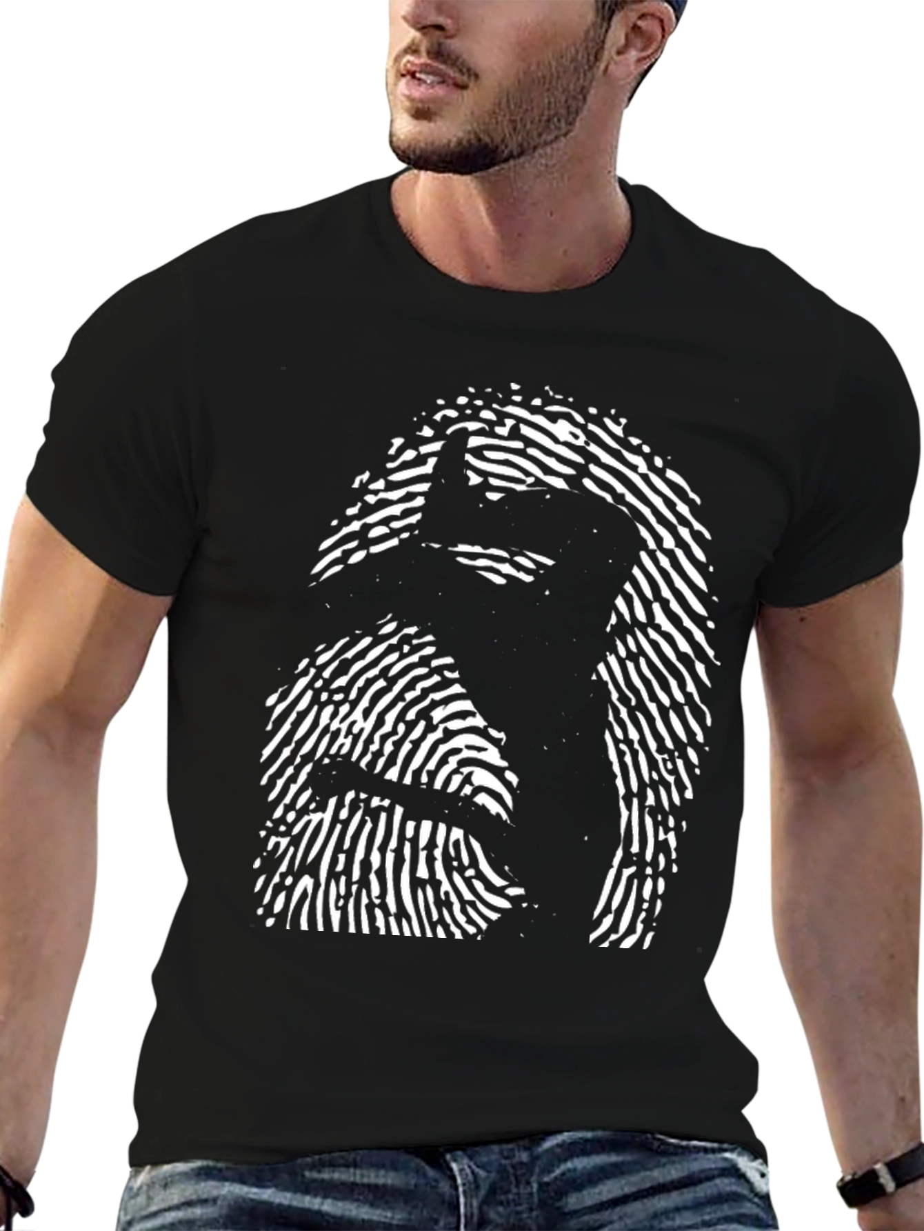 Black Fingerprint Silhouette Black T-Shirt view 6