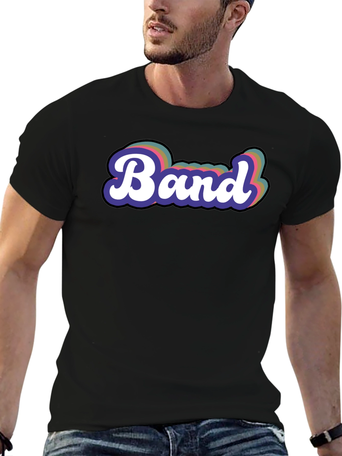 Black Retro "Band" Graphic Tee - Classic Style view 6