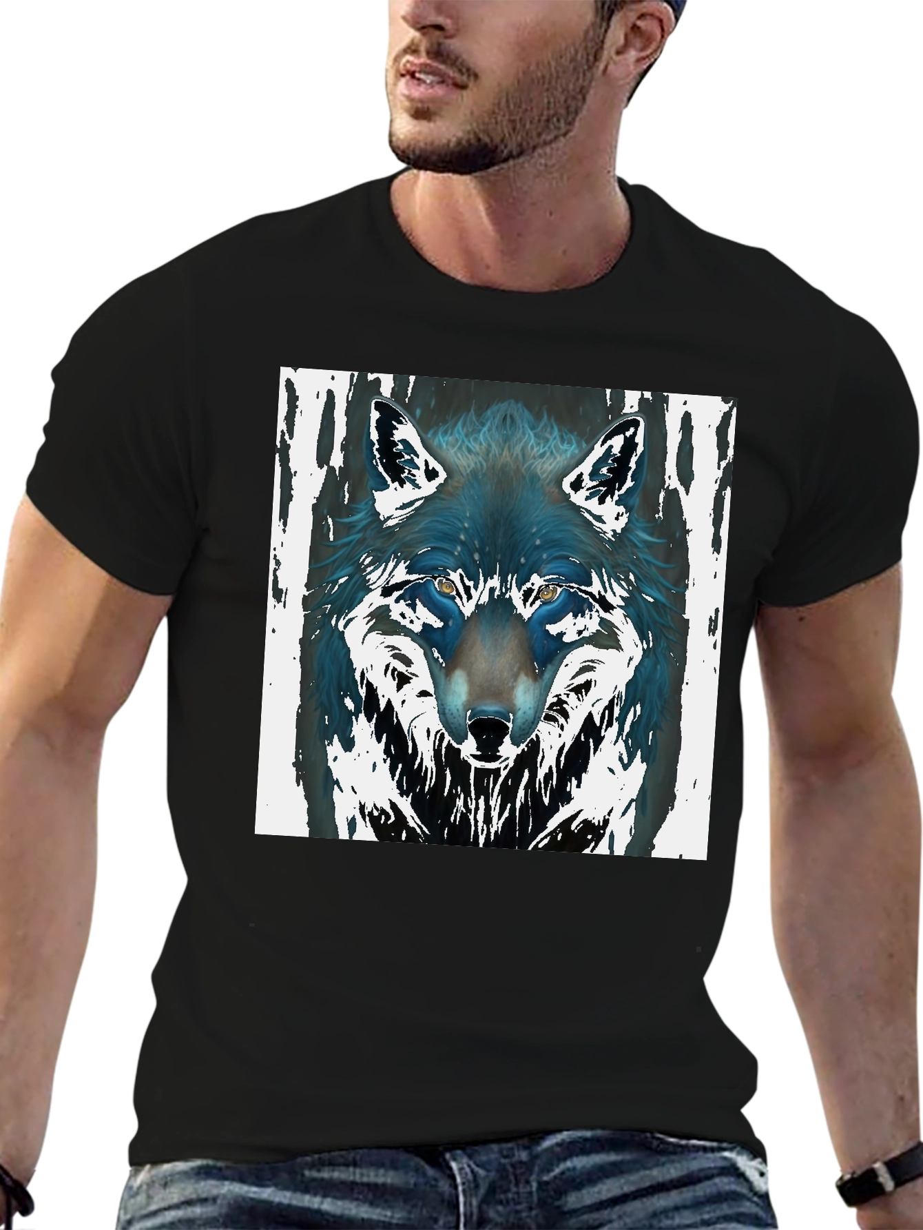 Black Wolf Graphic Black Tee - Men's Fashion view 6