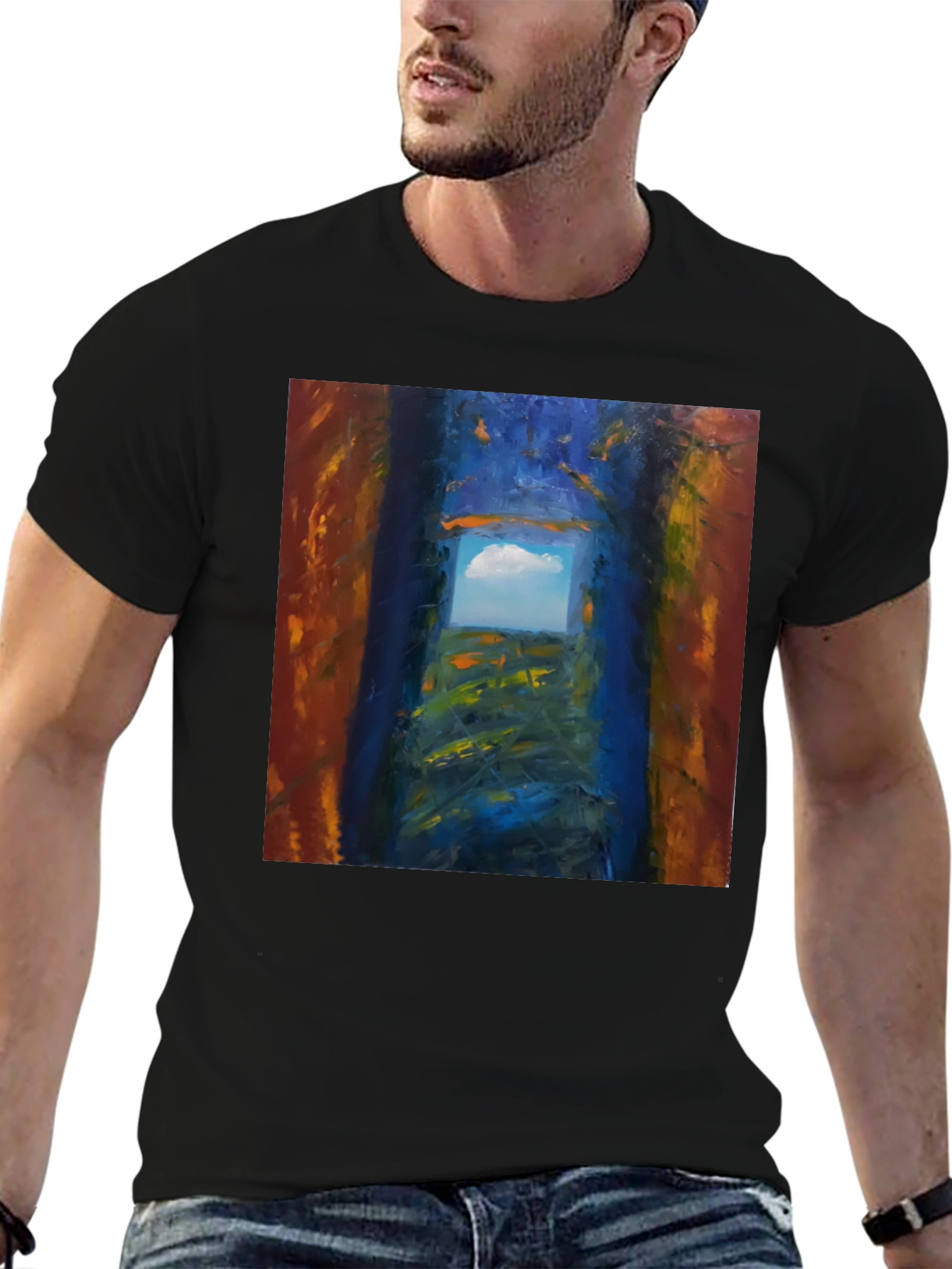 Black Abstract Art T-Shirt - Artistic Landscape Print view 6