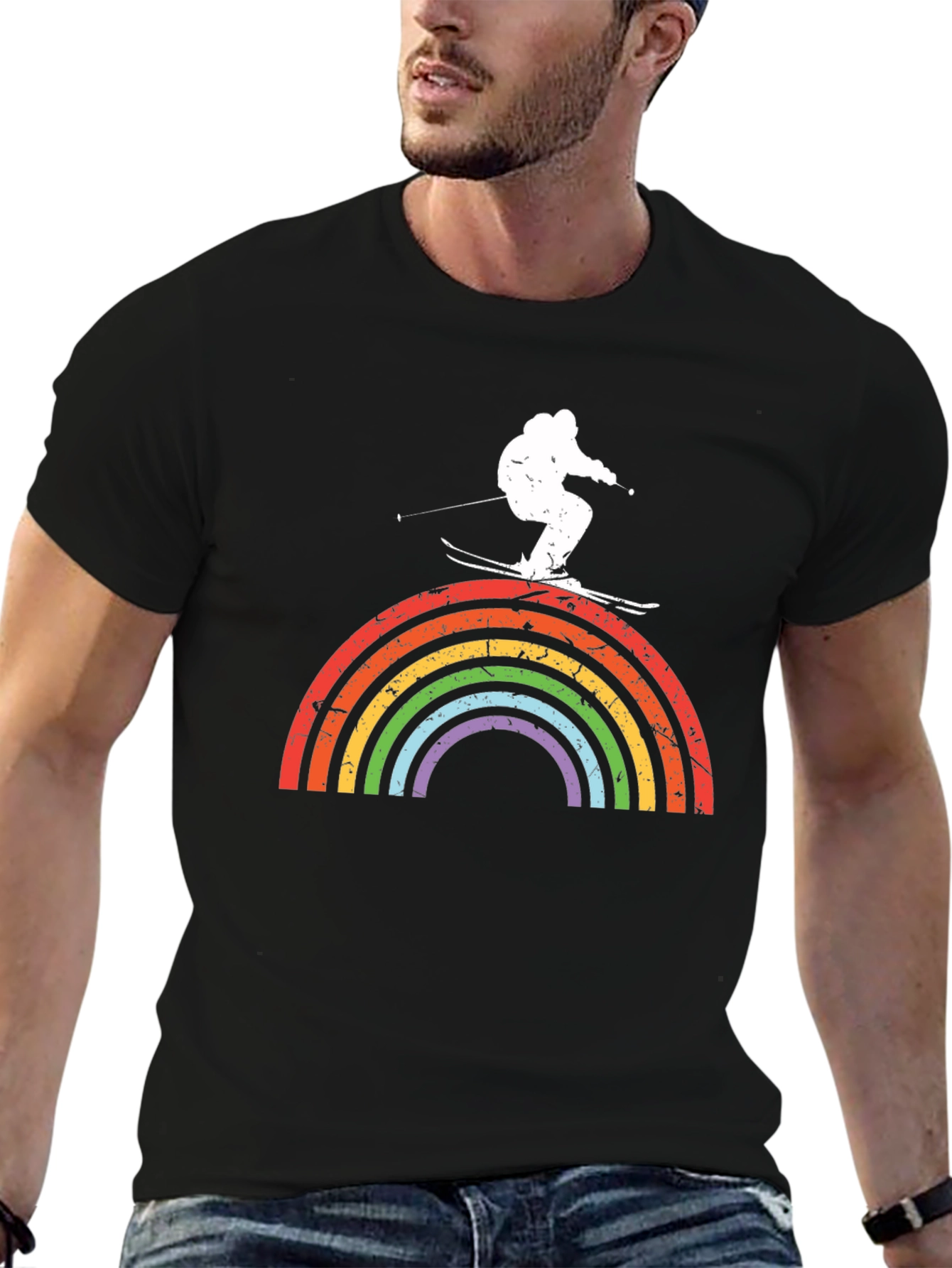 Black Rainbow Skiing T-Shirt view 6