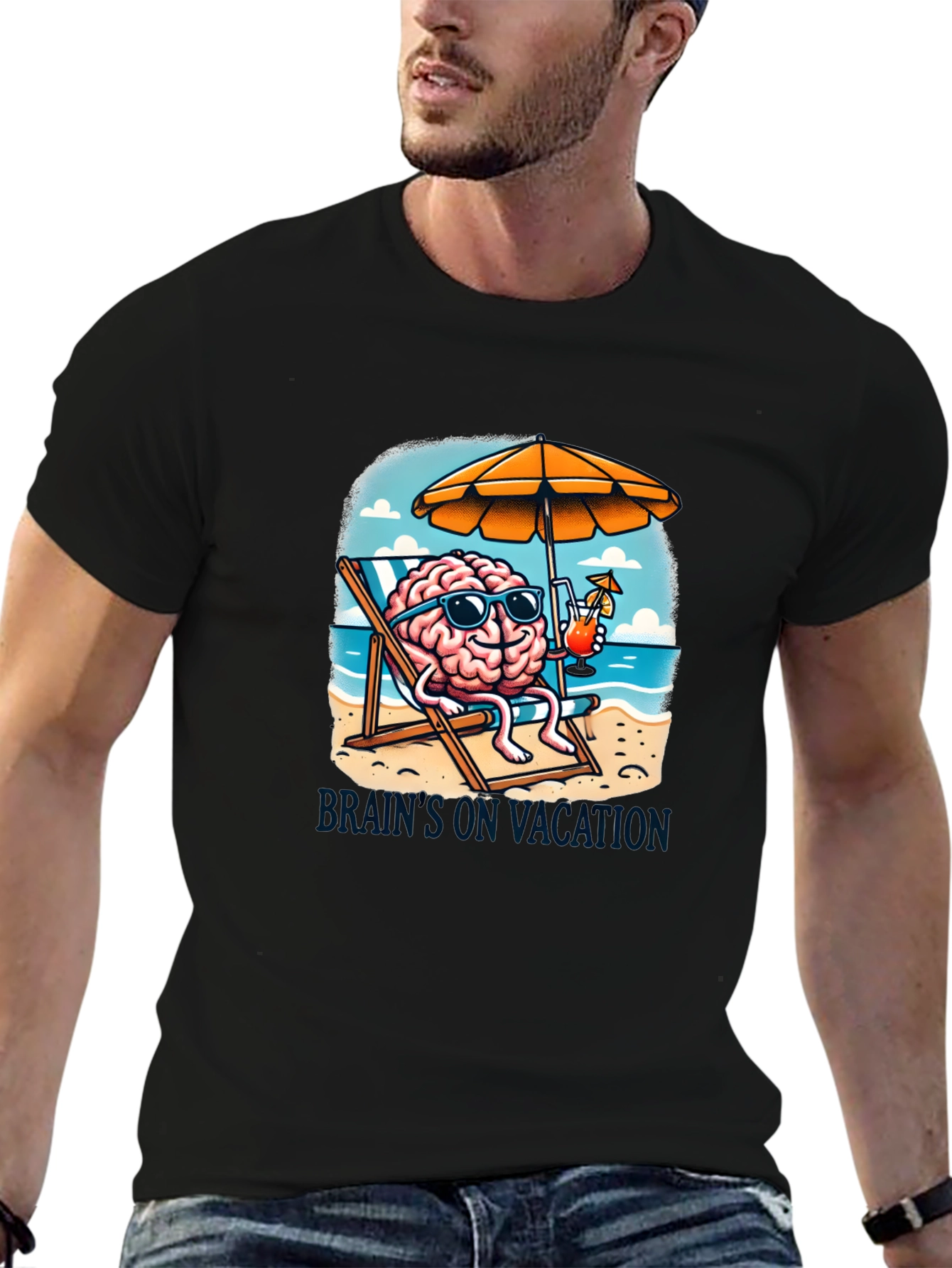 Black Brain on Vacation T-Shirt view 6