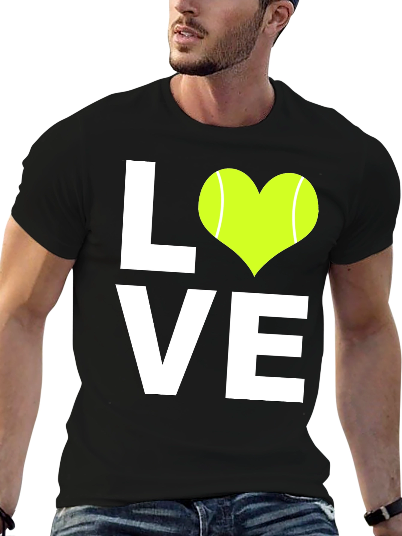 Black Tennis Love T-Shirt - Heart Shaped Ball view 6