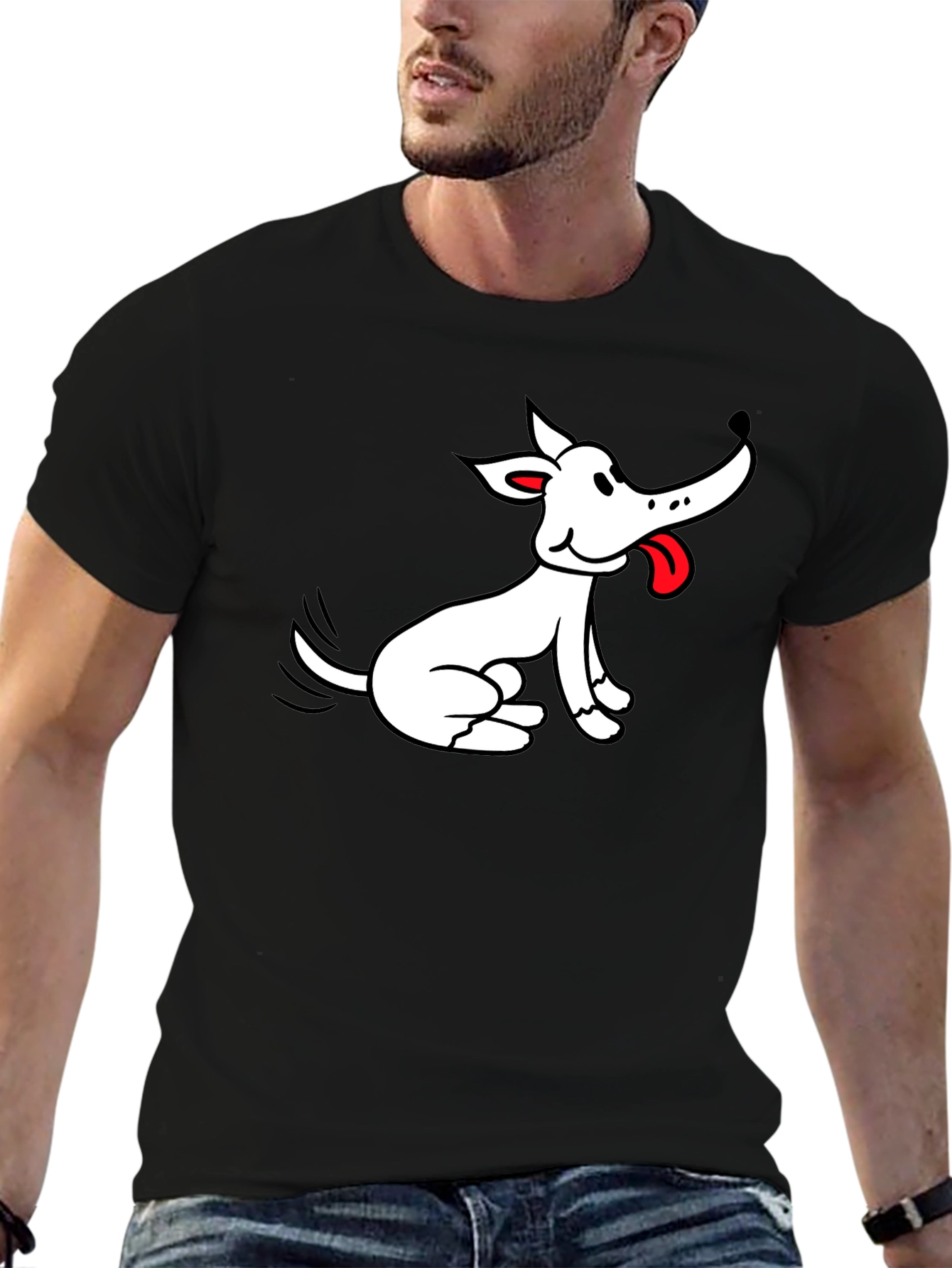 Black Cartoon Dog Graphic Black T-Shirt view 6